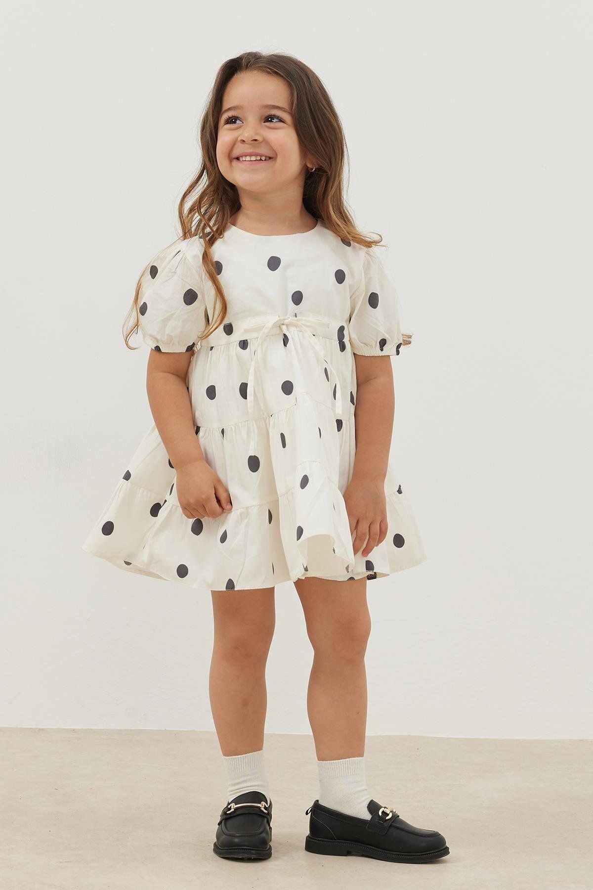 Katlı Elbise Siyah Puantiye