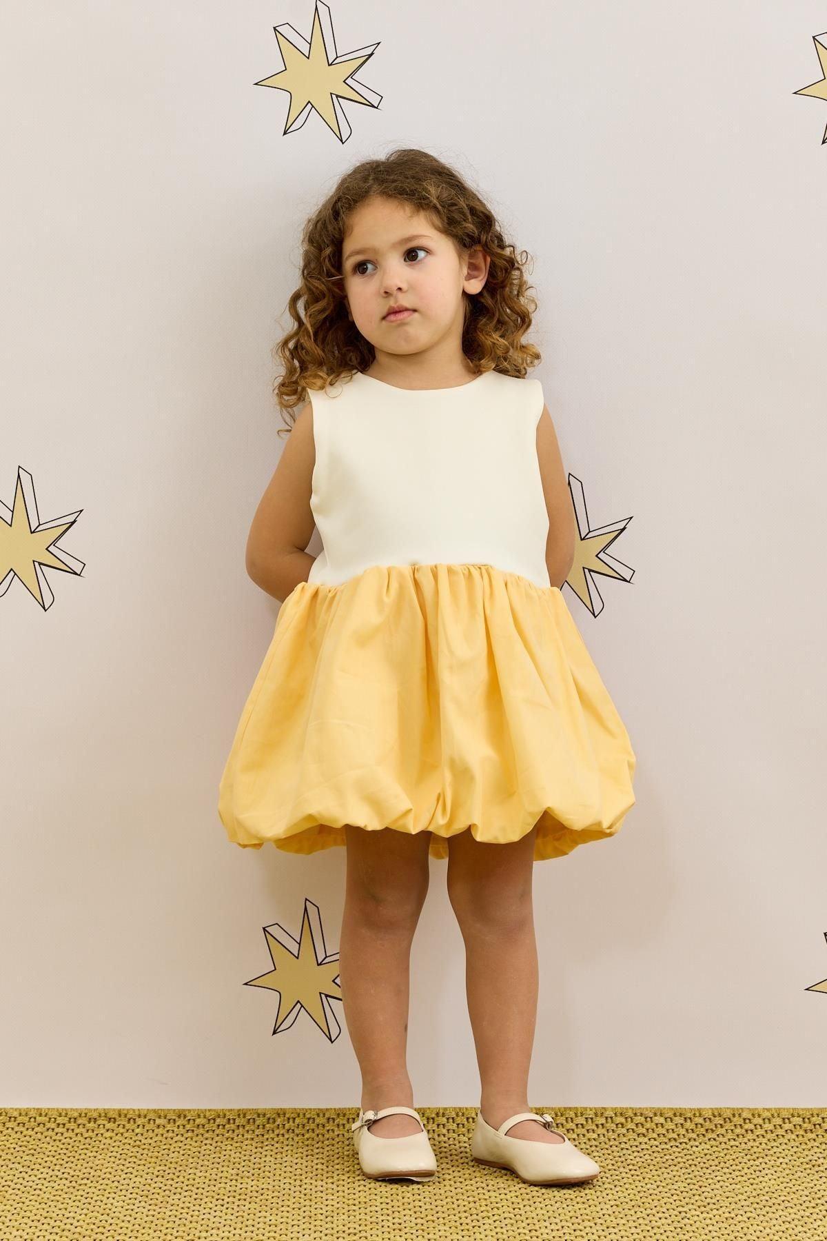 Kolsuz Balon Elbise Sarı