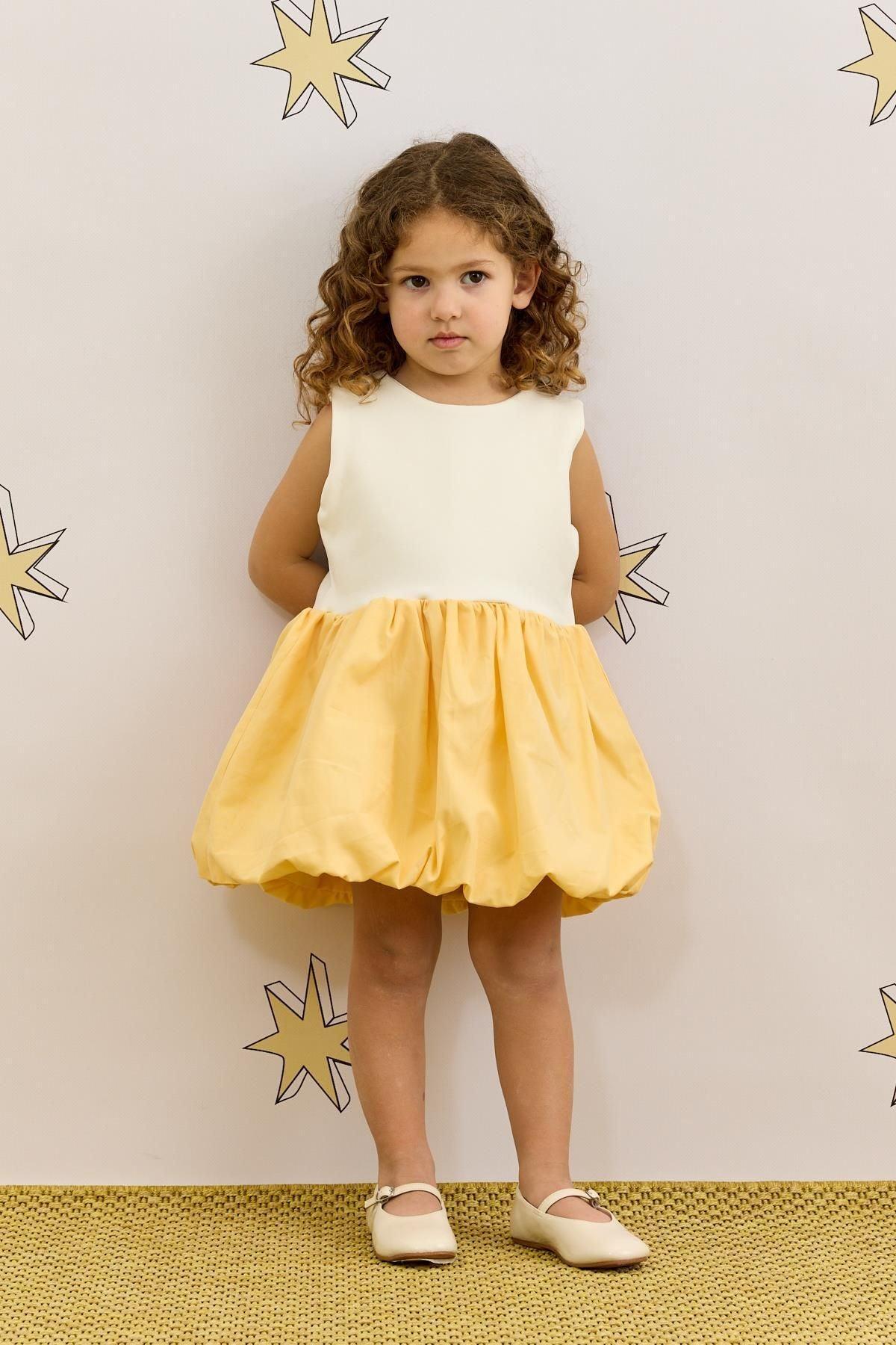 Kolsuz Balon Elbise Sarı