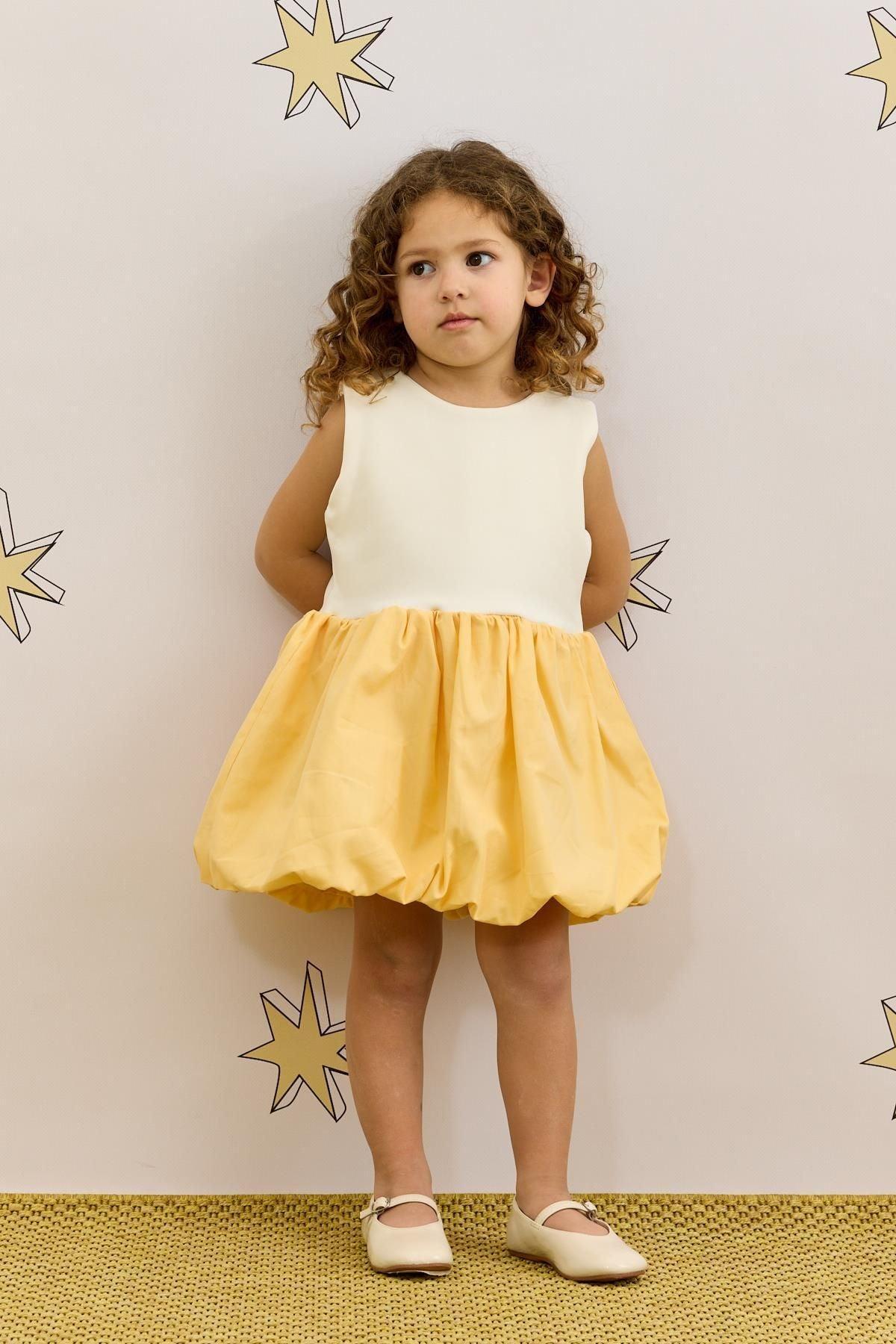 Kolsuz Balon Elbise Sarı