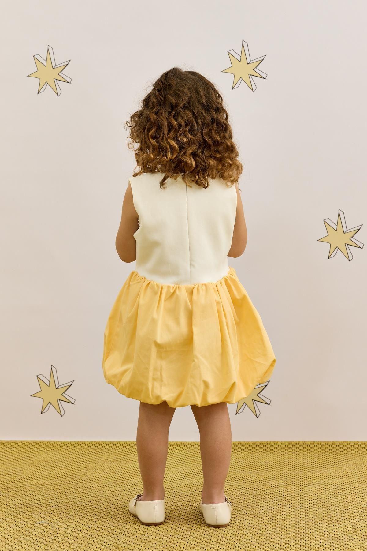 Kolsuz Balon Elbise Sarı