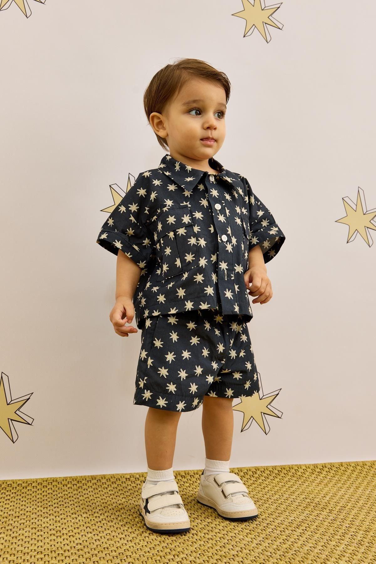 Bellows Pocket Shorts Set Navy Blue