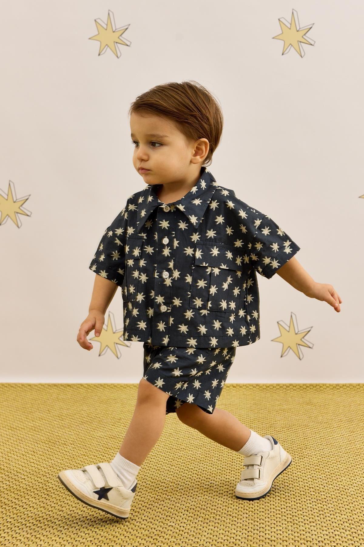 Bellows Pocket Shorts Set Navy Blue