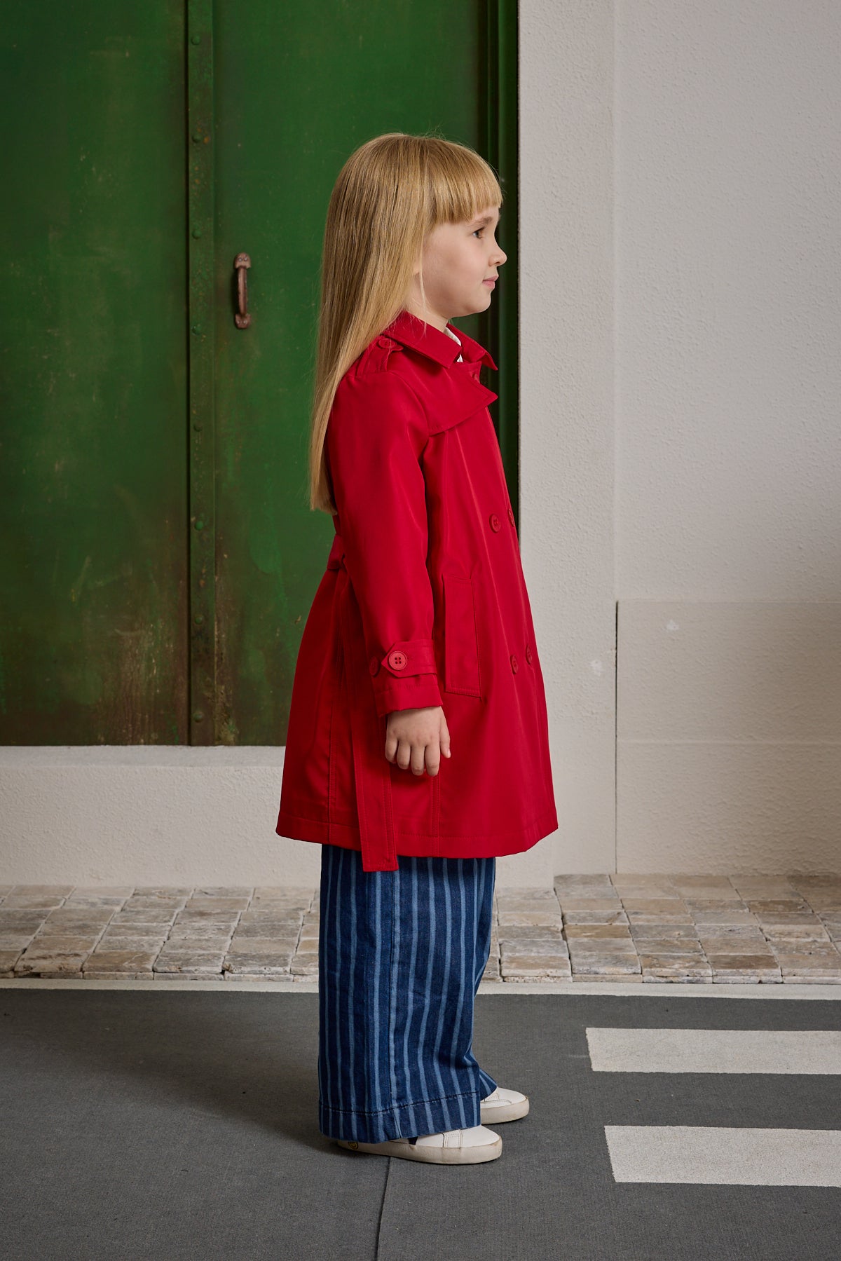 Kruvaze Kesim Trençkot Kırmızı