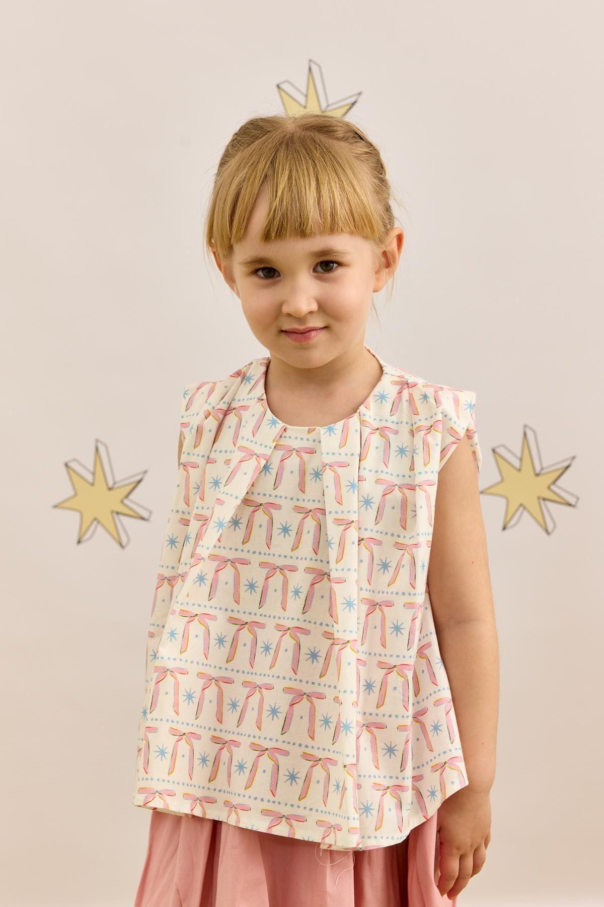 Ribbon Pattern Pleated Top Light Pink
