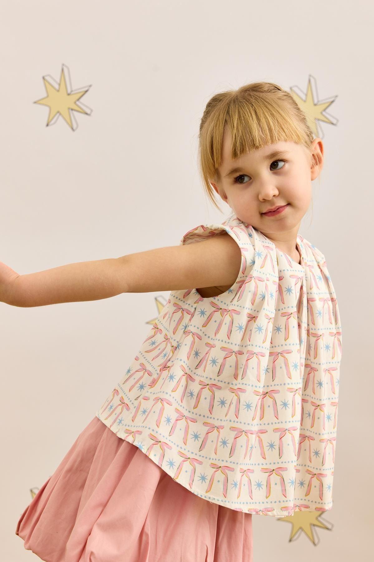 Ribbon Pattern Pleated Top Light Pink