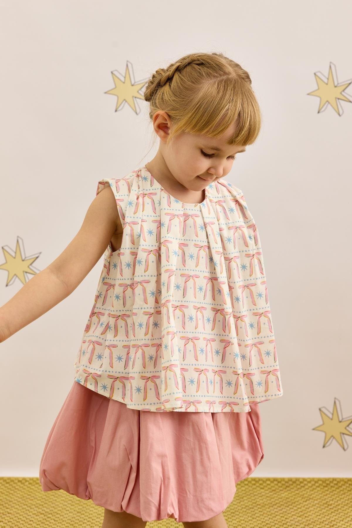 Kurdele Desen Pileli Üst Açık Pembe