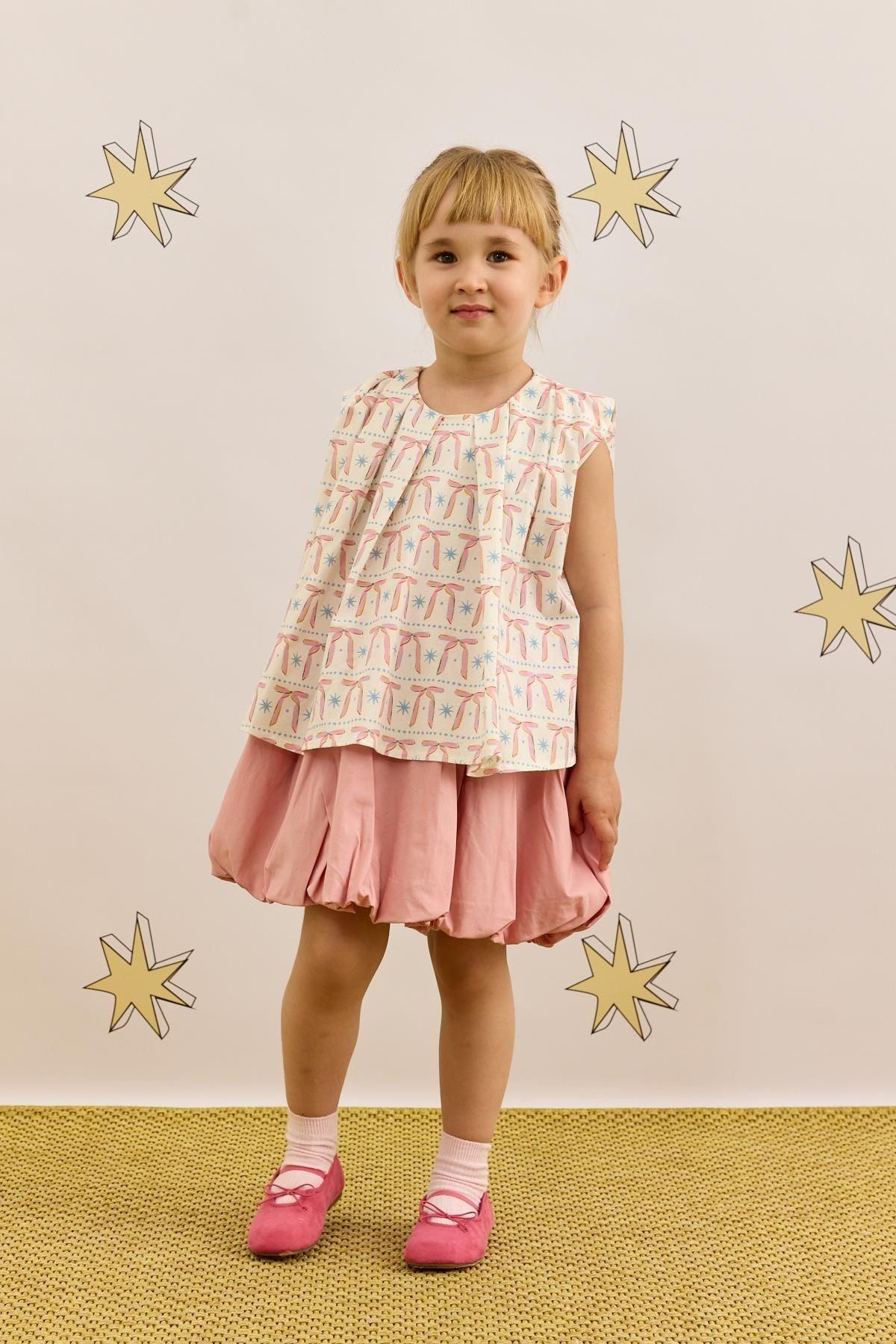 Kurdele Desen Pileli Üst Açık Pembe