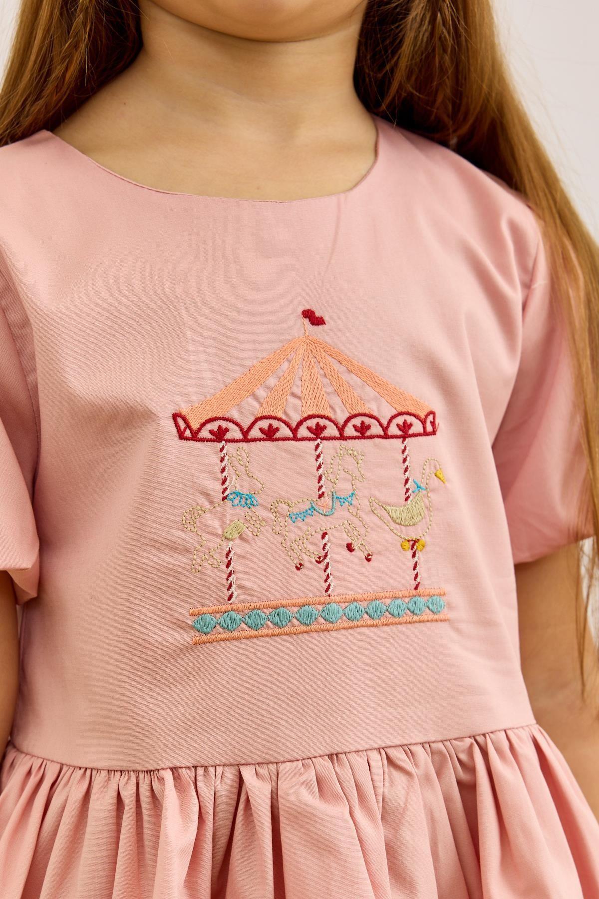 Pink Balloon Dress with Embroidery Details
