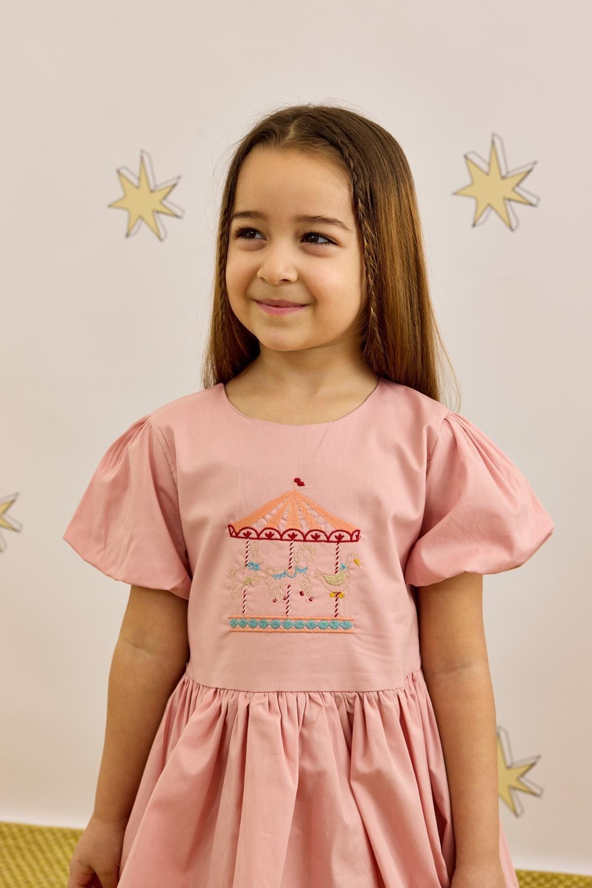 Pink Balloon Dress with Embroidery Details