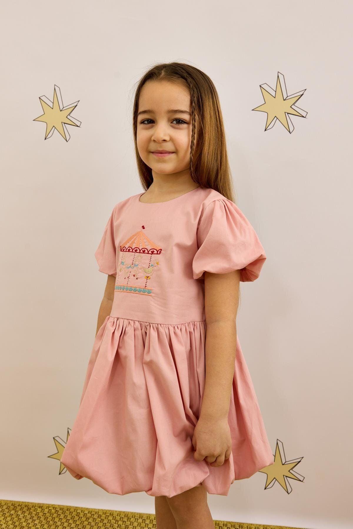 Pink Balloon Dress with Embroidery Details