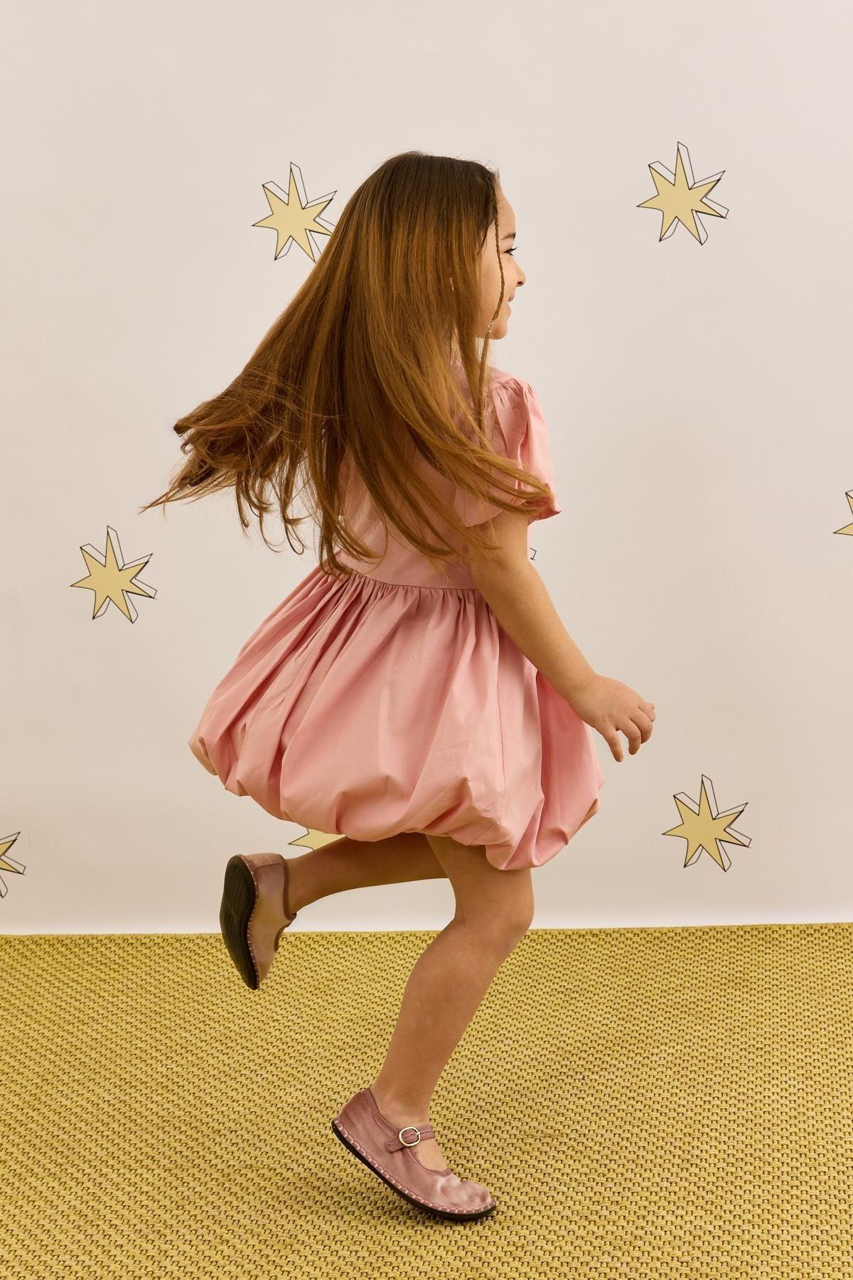Pink Balloon Dress with Embroidery Details