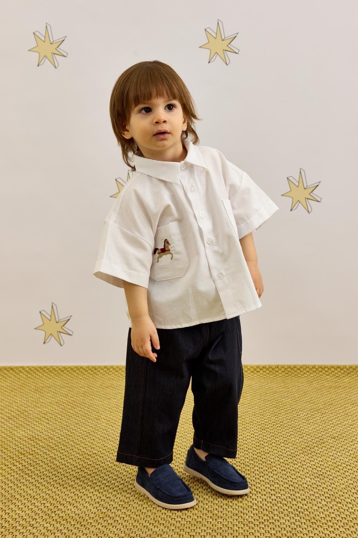 Embroidered Oversize Shirt White