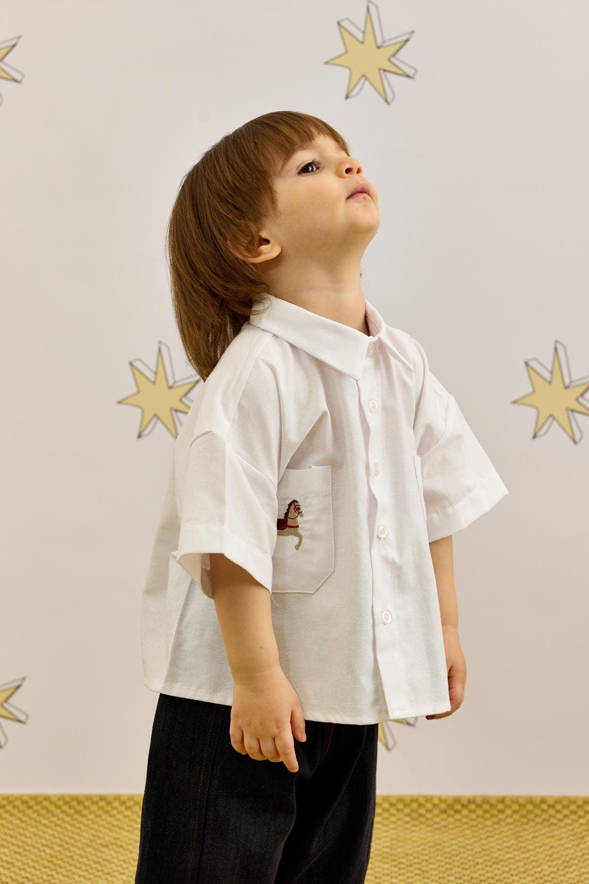 Embroidered Oversize Shirt White