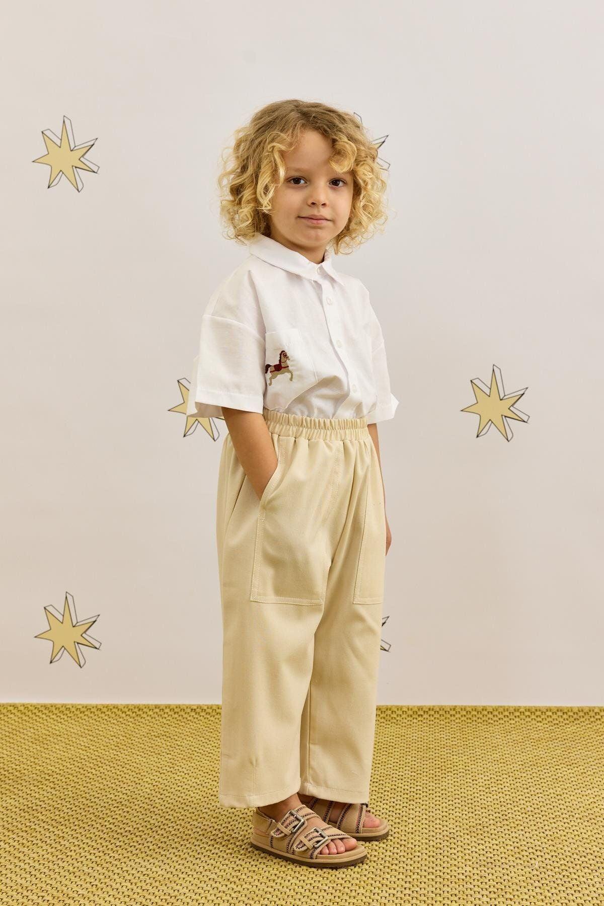 Nakışlı Oversize Gömlek Beyaz