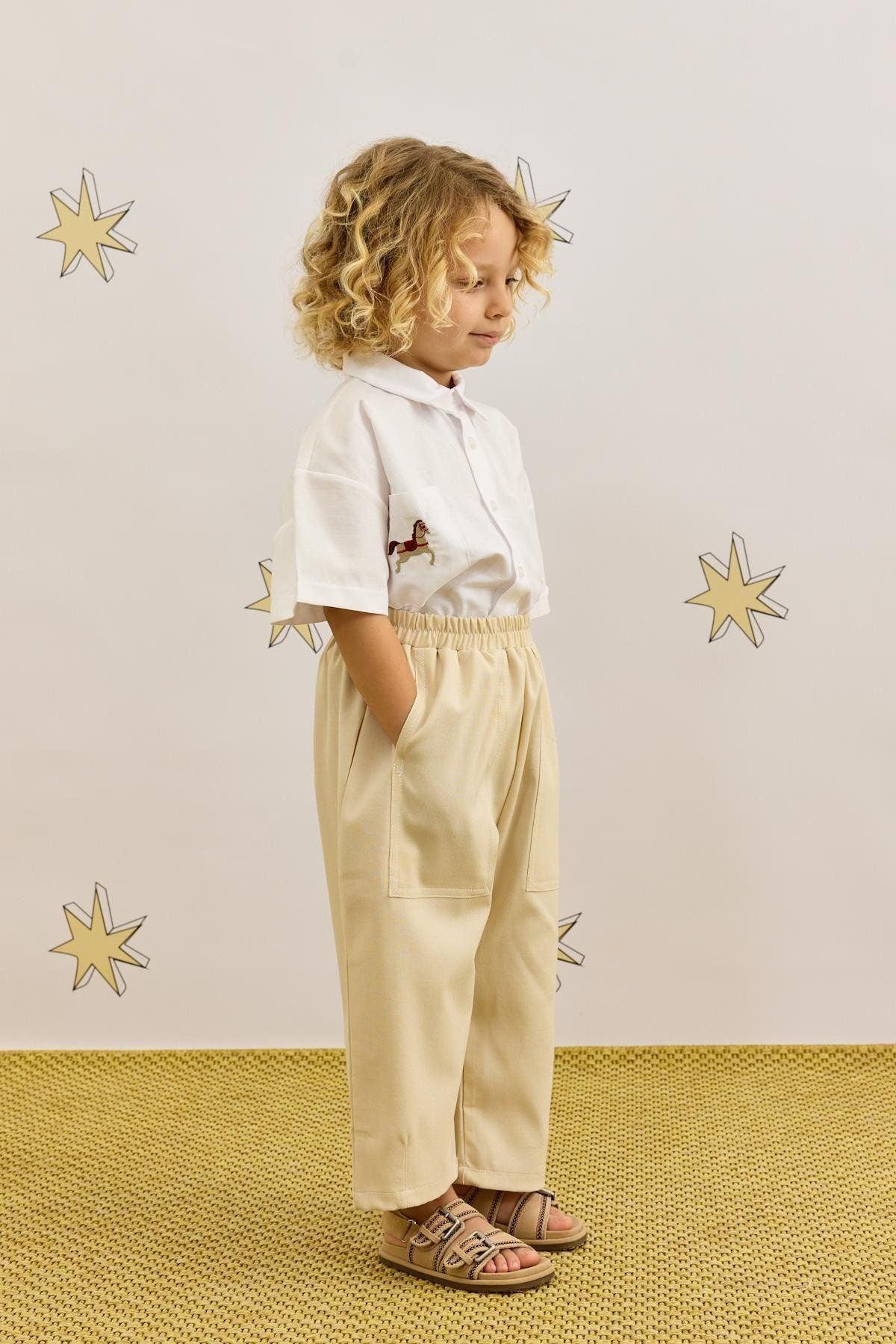 Nakışlı Oversize Gömlek Beyaz