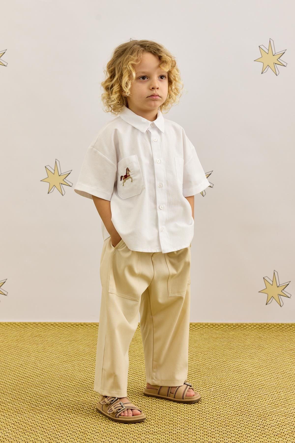 Nakışlı Oversize Gömlek Beyaz