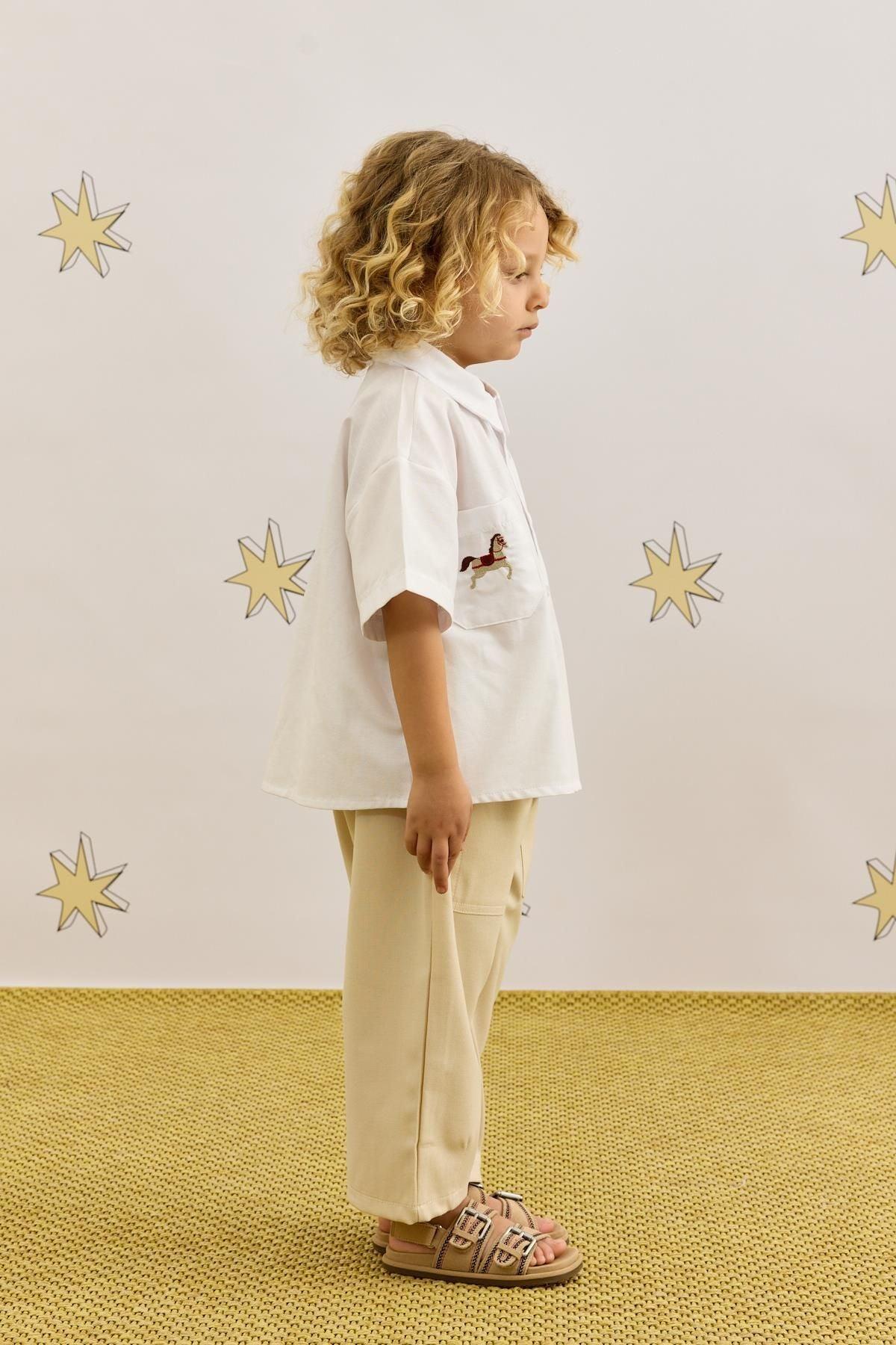 Nakışlı Oversize Gömlek Beyaz