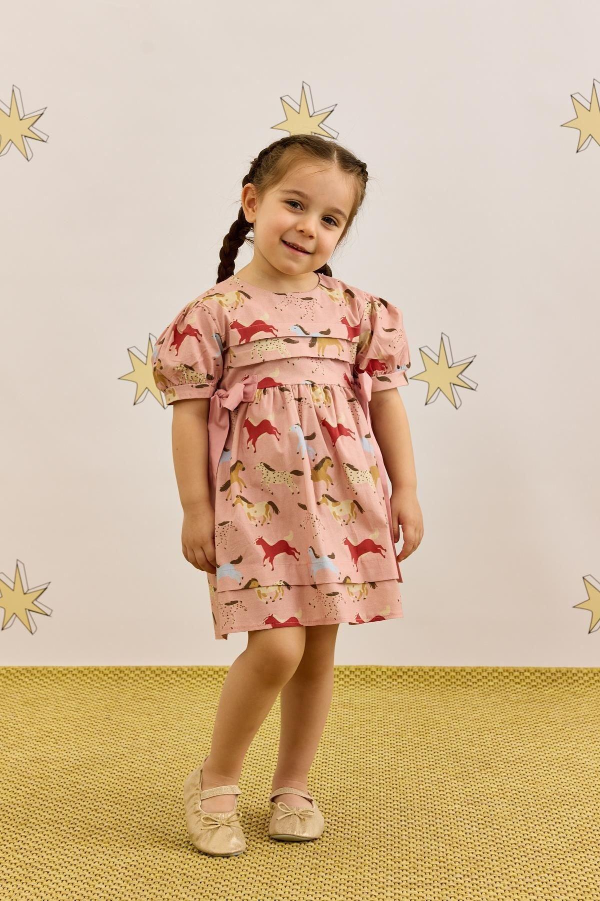 Nervür Bağlamalı Elbise At Desenli