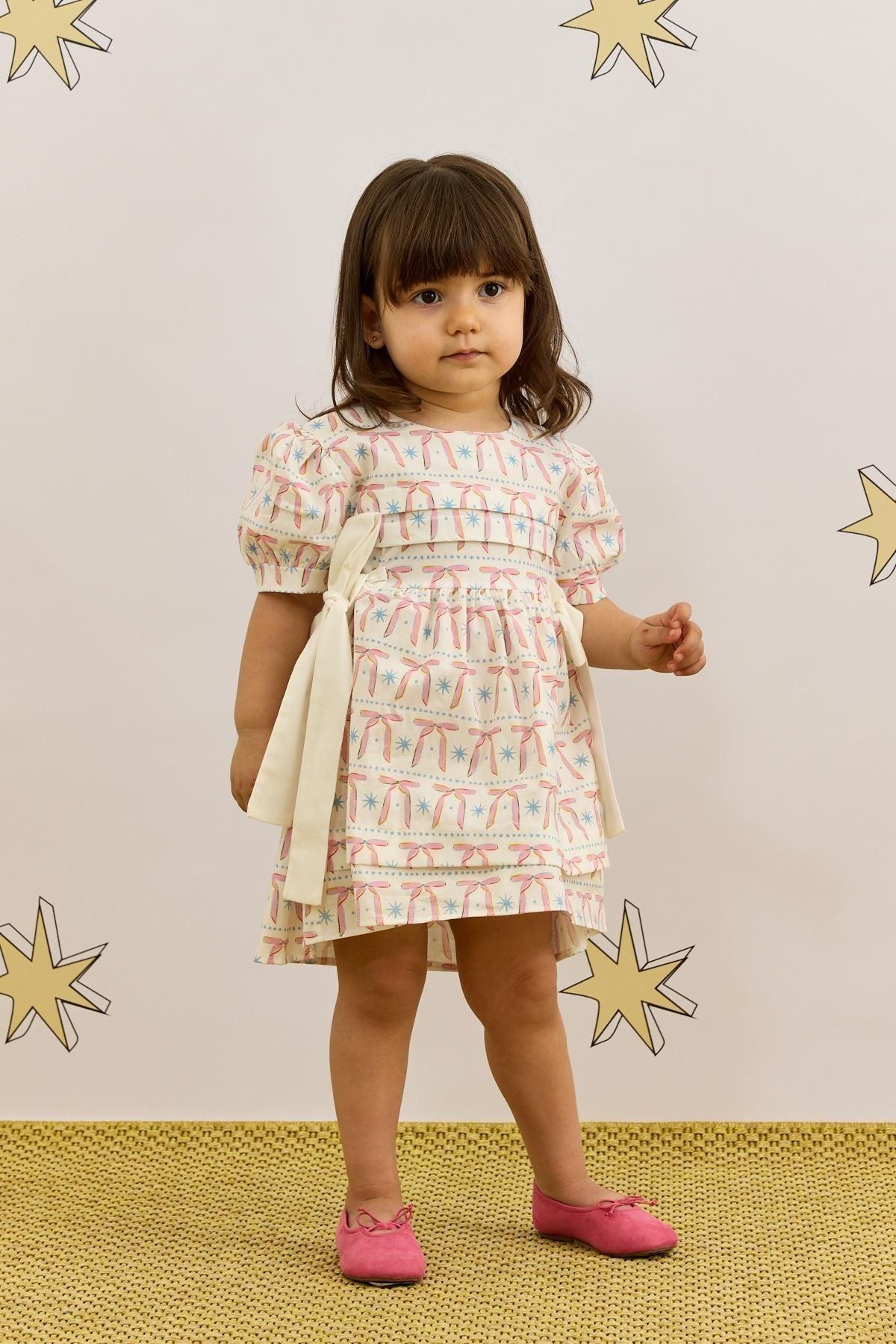 Nervür Bağlamalı Elbise Kurdele Desenli