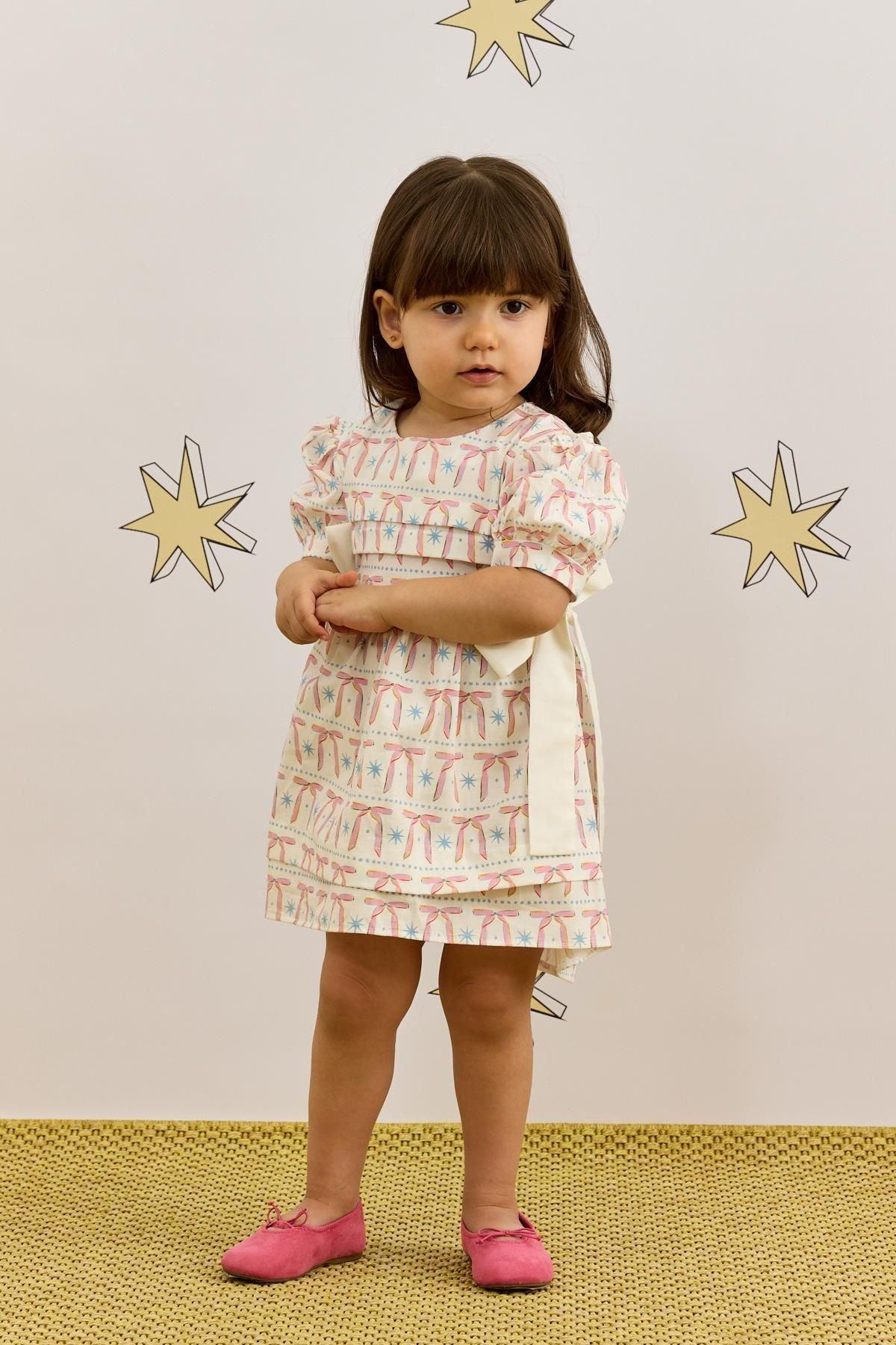 Nervür Bağlamalı Elbise Kurdele Desenli