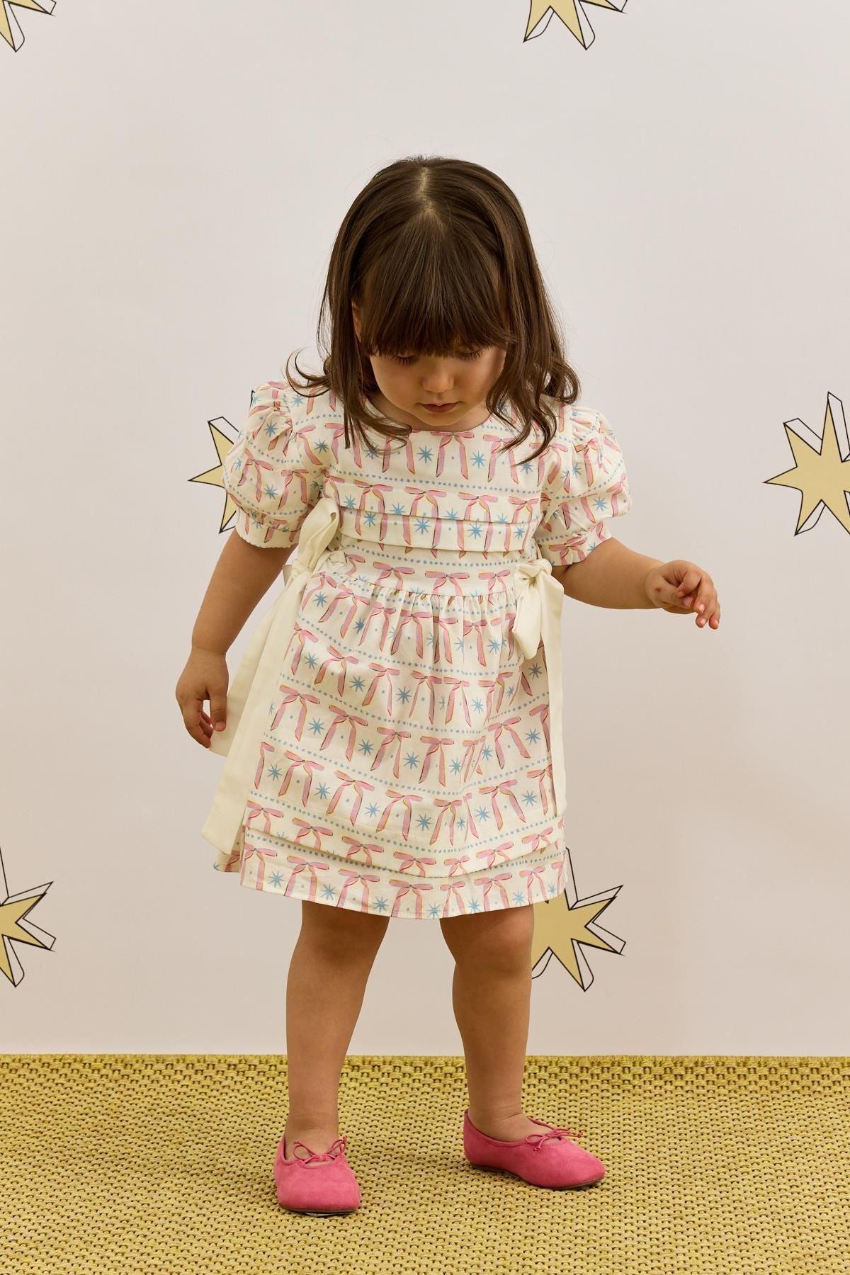 Nervür Bağlamalı Elbise Kurdele Desenli