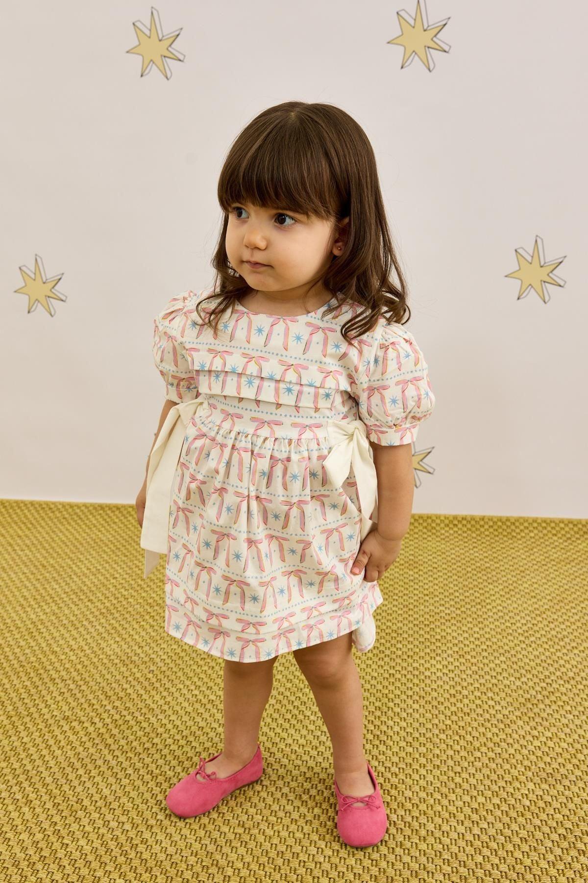 Nervür Bağlamalı Elbise Kurdele Desenli