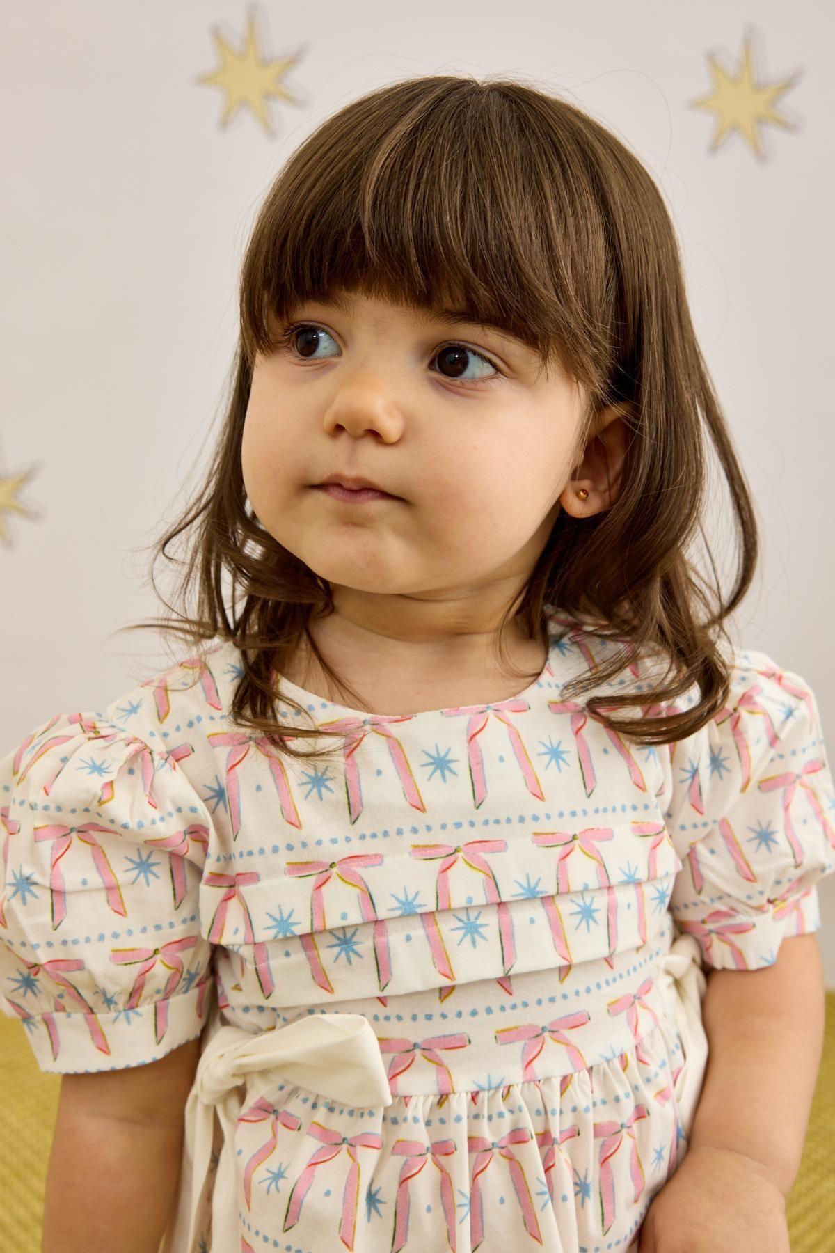 Nervür Bağlamalı Elbise Kurdele Desenli