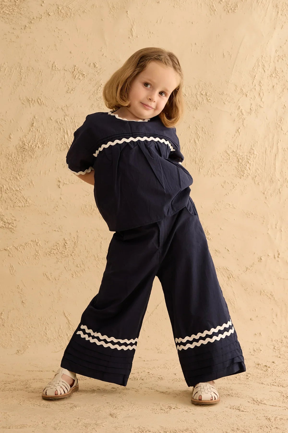 Ribbed Detailed Suit Navy Blue