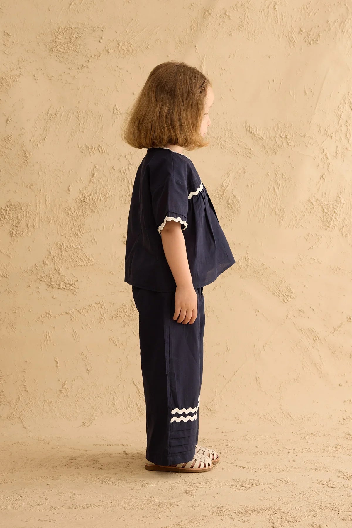 Ribbed Detailed Suit Navy Blue