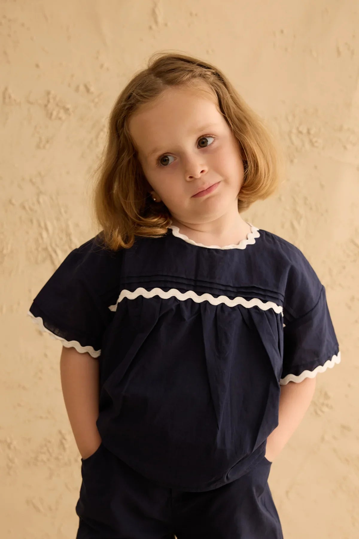 Ribbed Detailed Suit Navy Blue