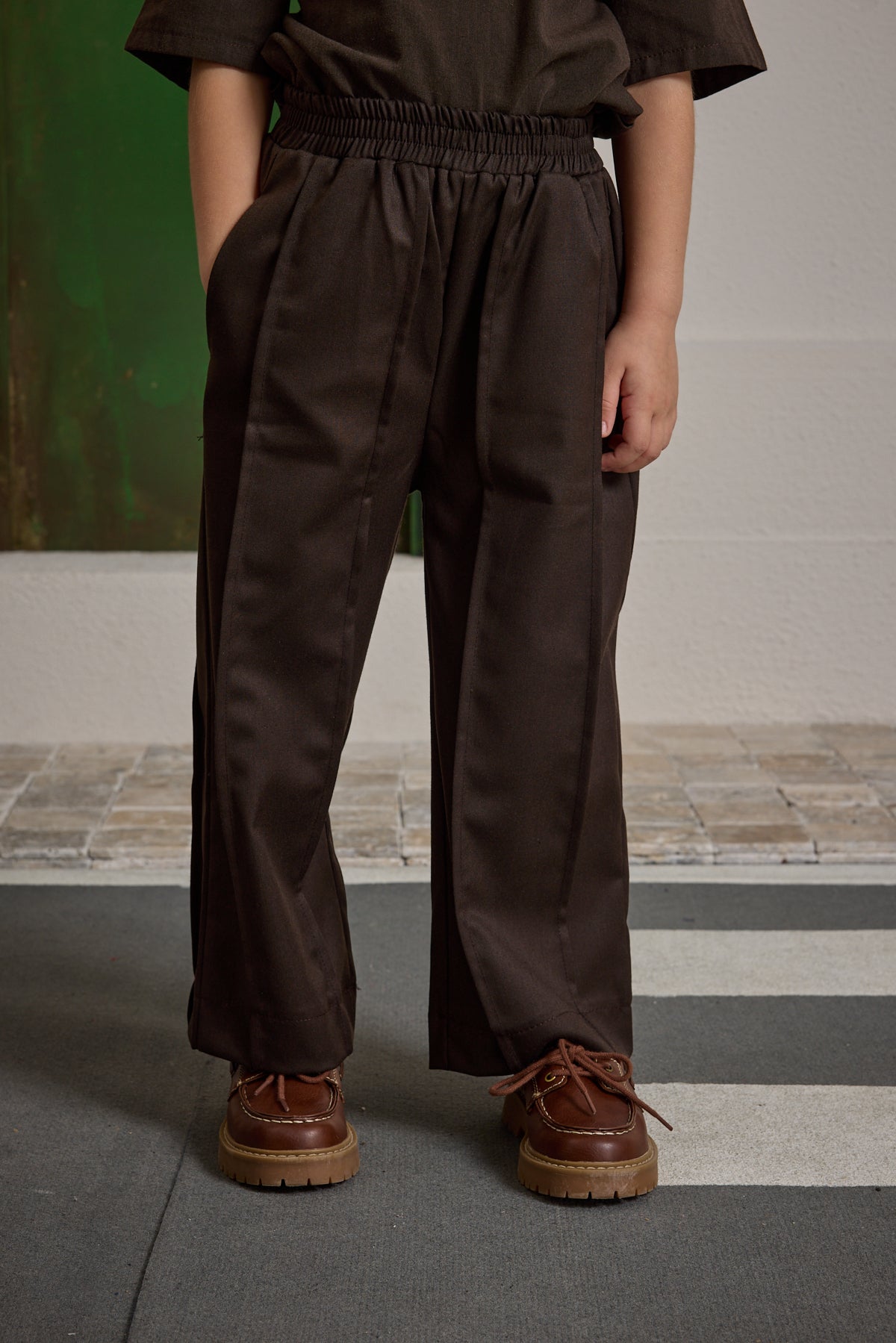 Nervür Dikişli Geniş Pantolon Kahverengi