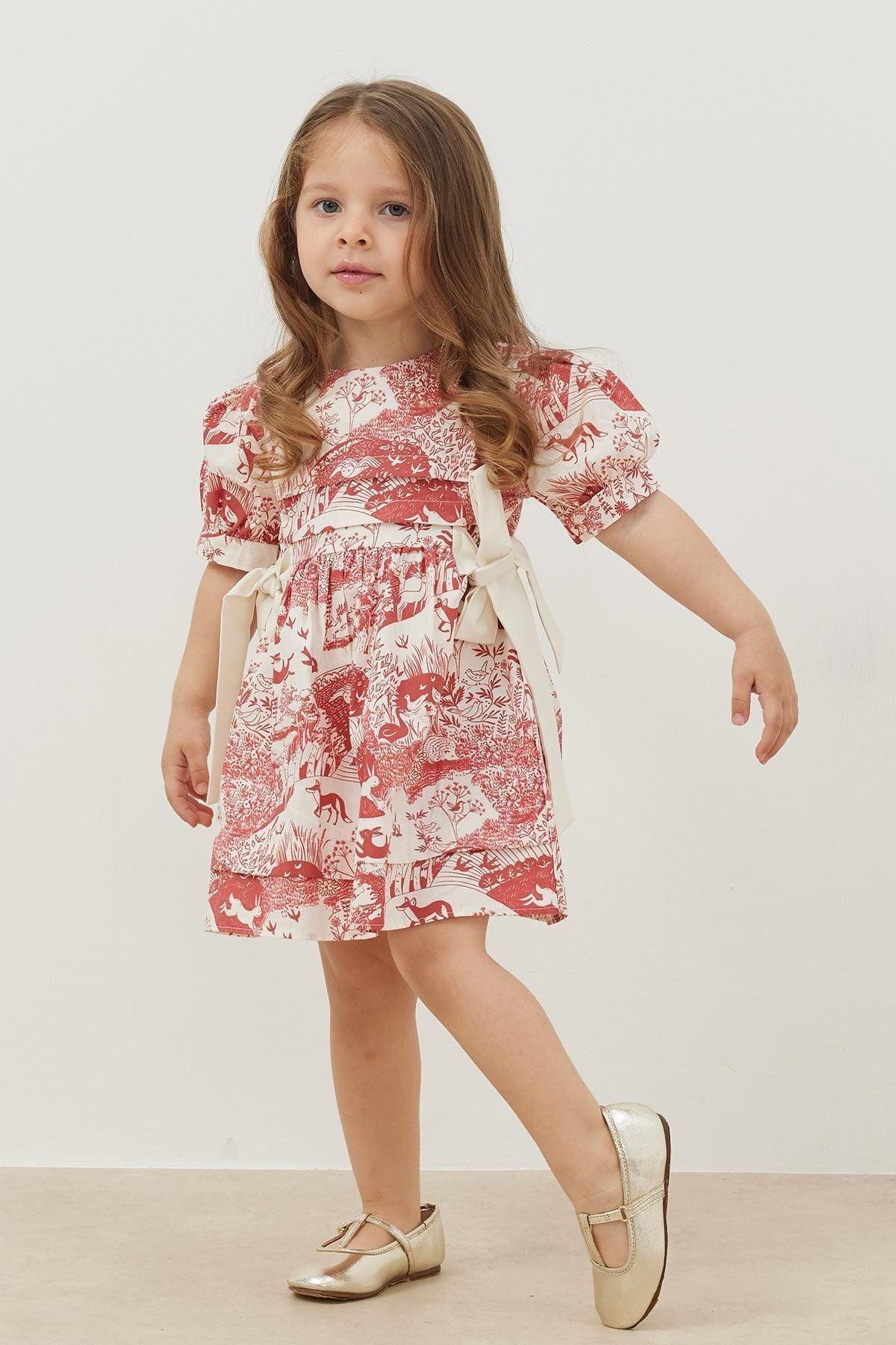 Nervürlü Elbise Bordo Desenli