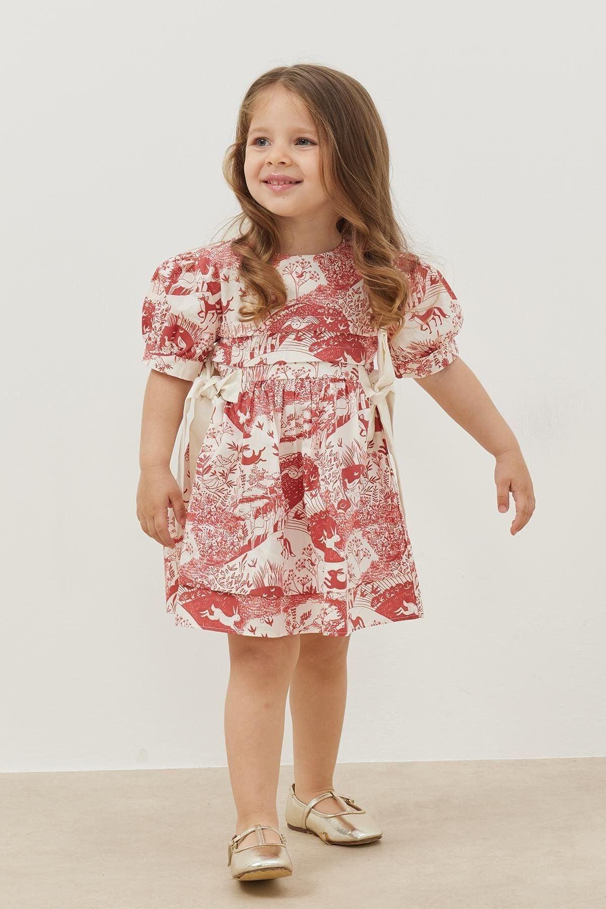 Nervürlü Elbise Bordo Desenli