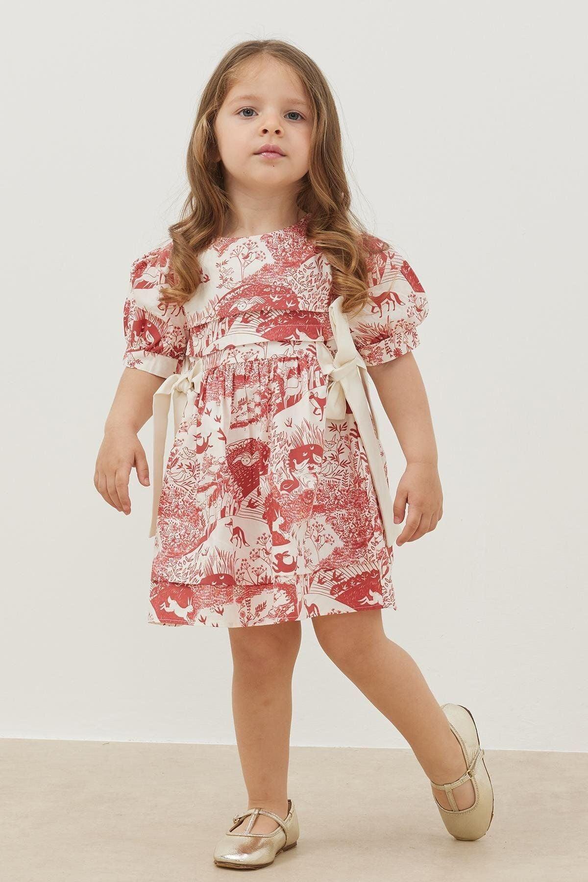 Nervürlü Elbise Bordo Desenli