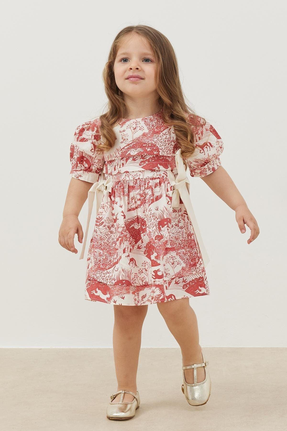 Nervürlü Elbise Bordo Desenli