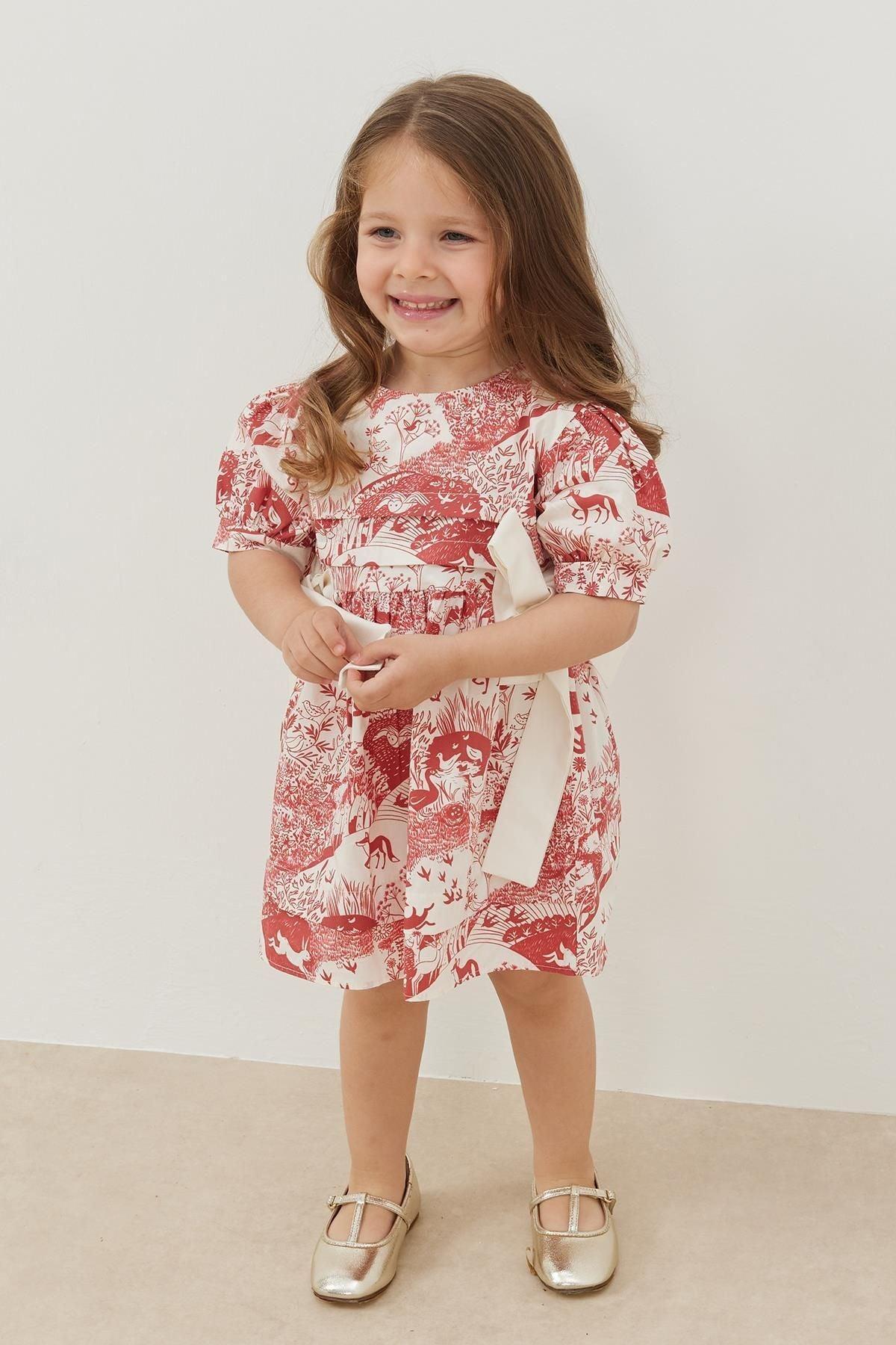 Nervürlü Elbise Bordo Desenli