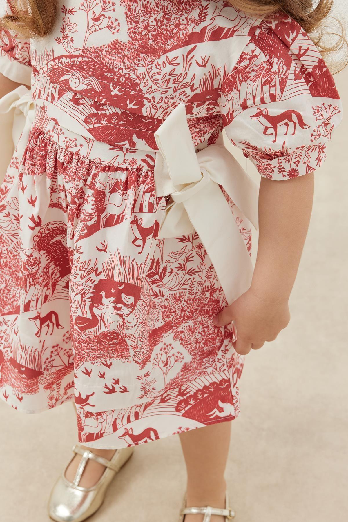 Nervürlü Elbise Bordo Desenli