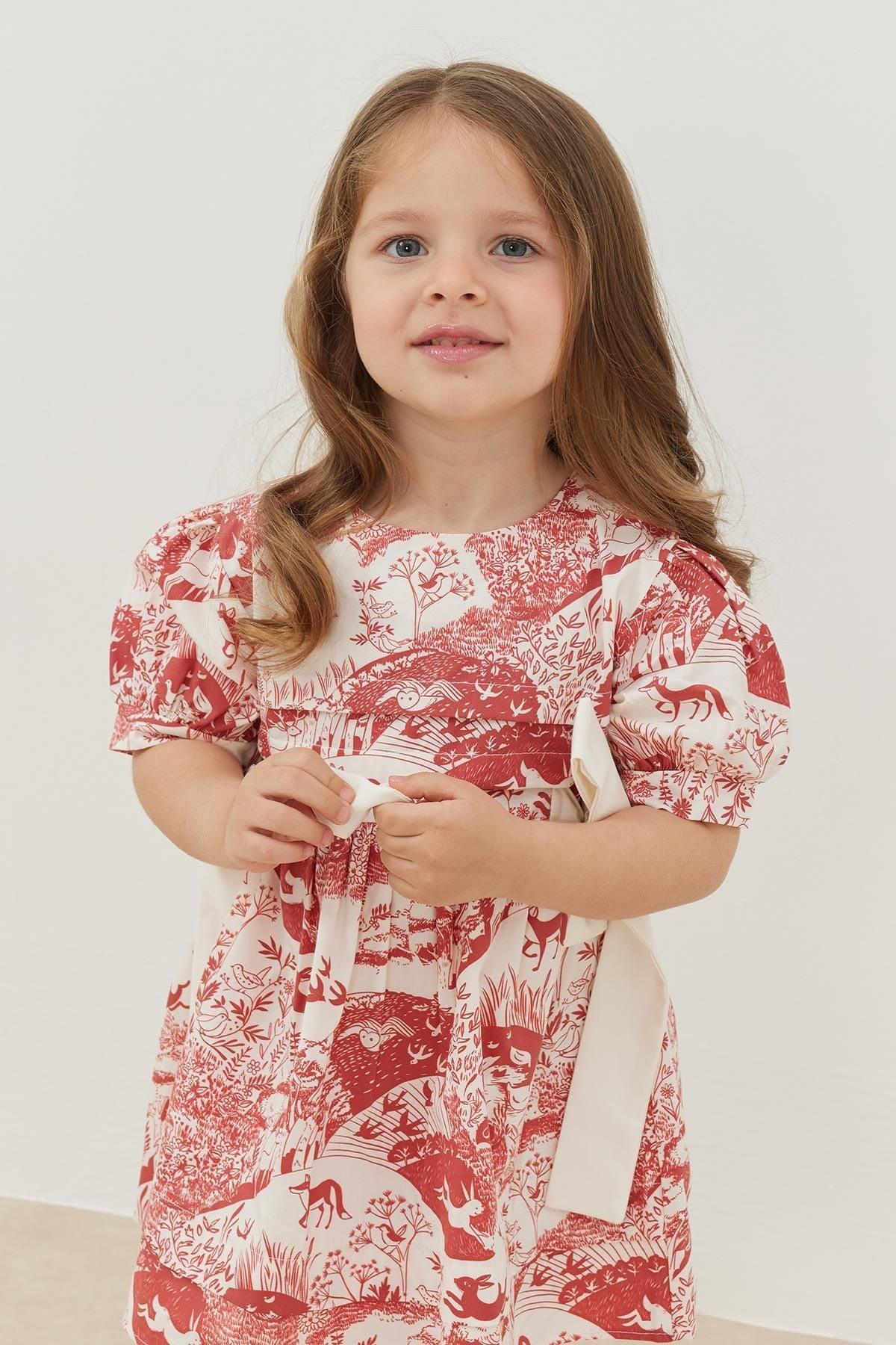 Nervürlü Elbise Bordo Desenli