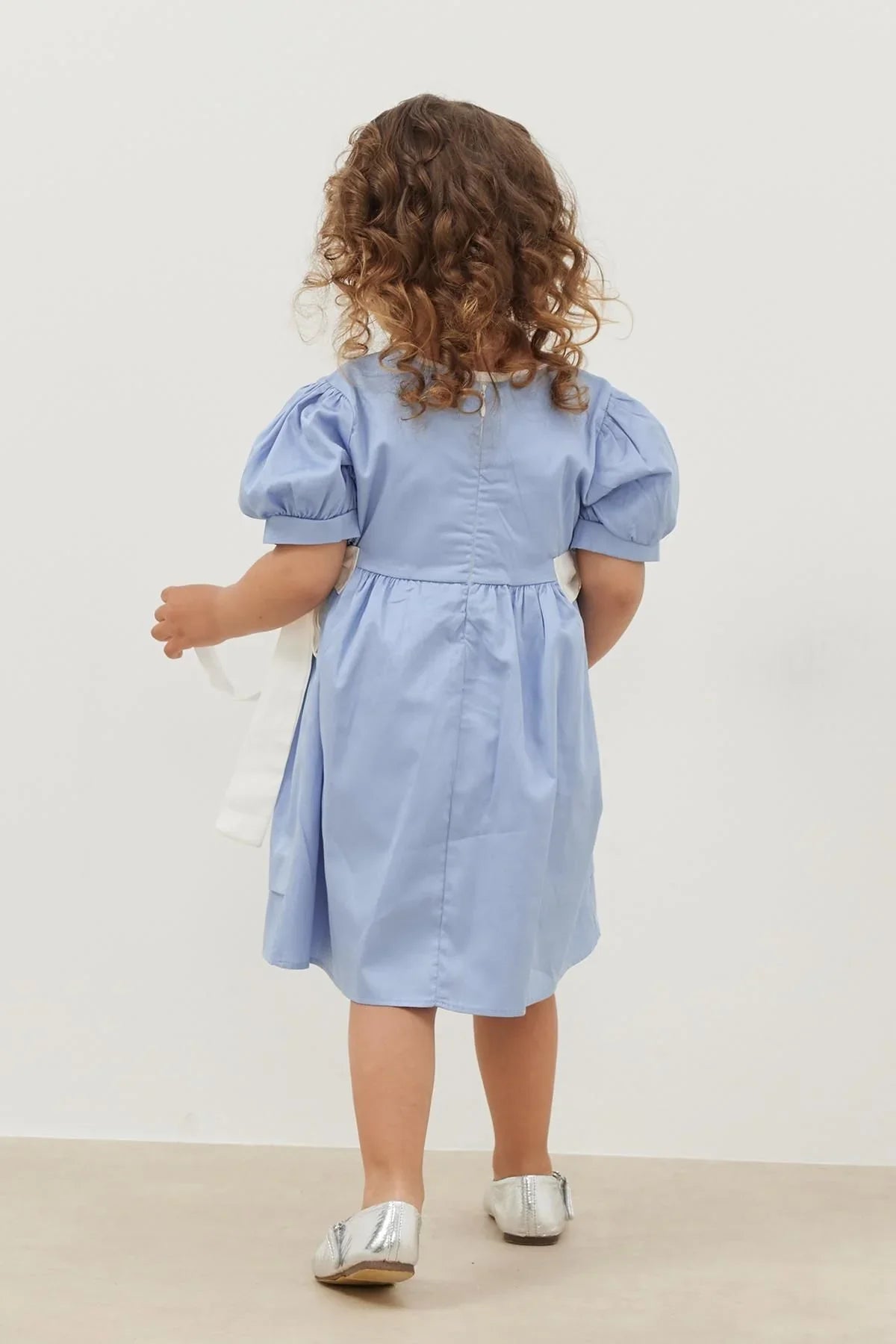 Nervürlü Elbise Mavi