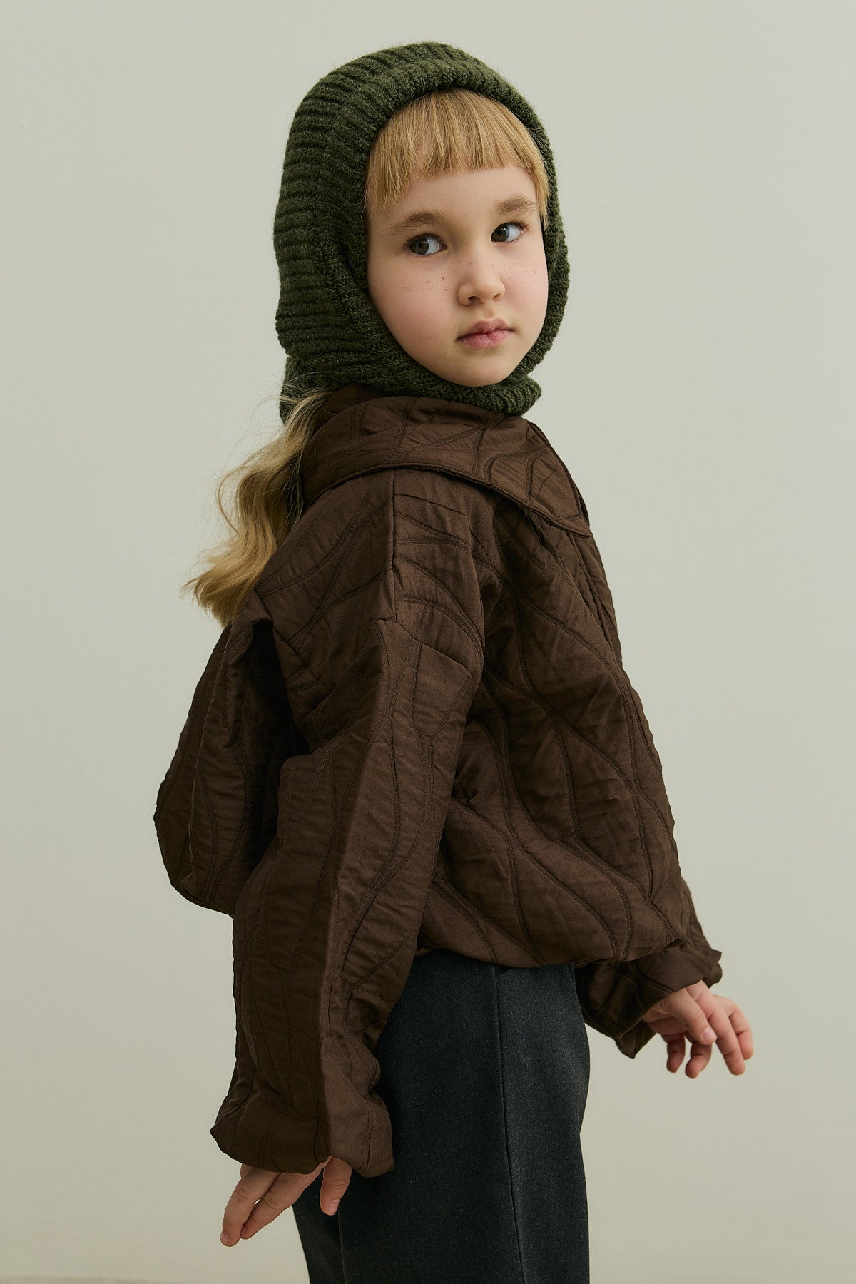 Knitted Kids Balaclava Beanie Khaki