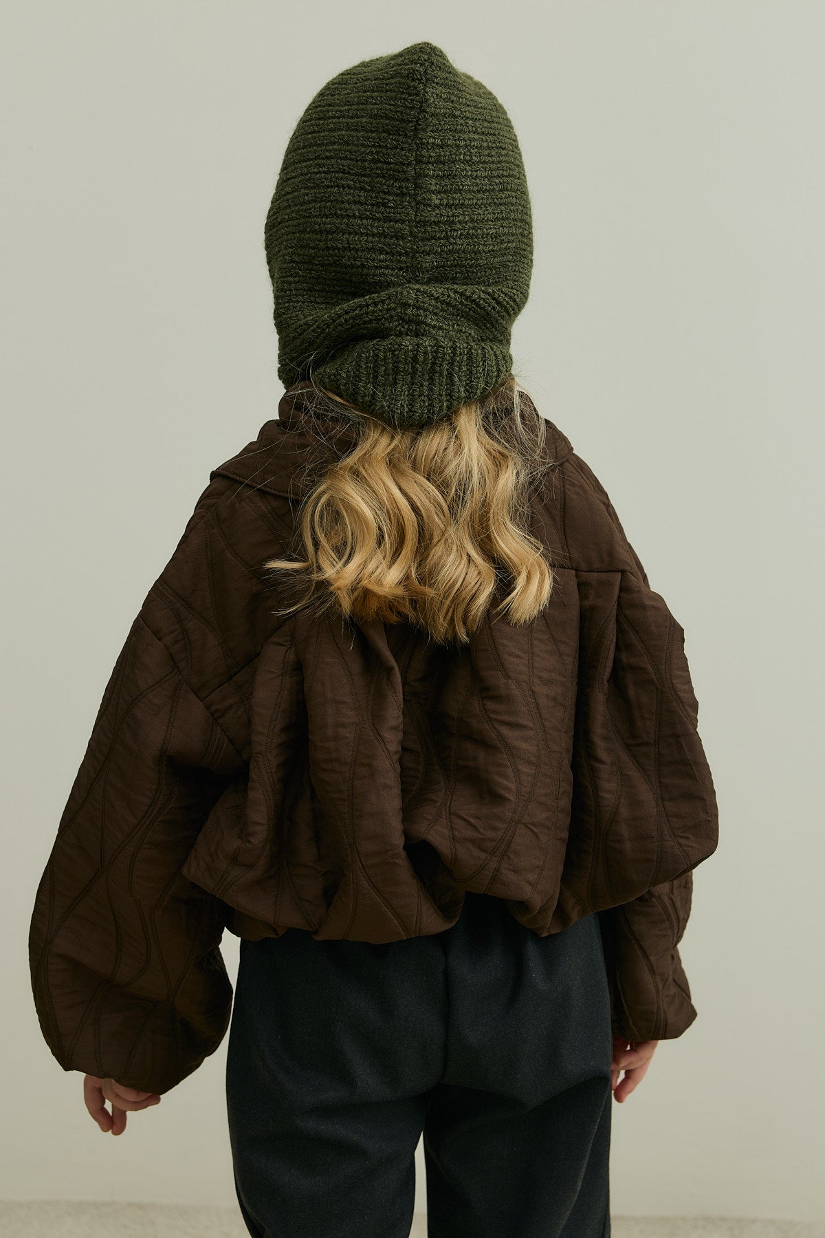 Knitted Kids Balaclava Beanie Khaki