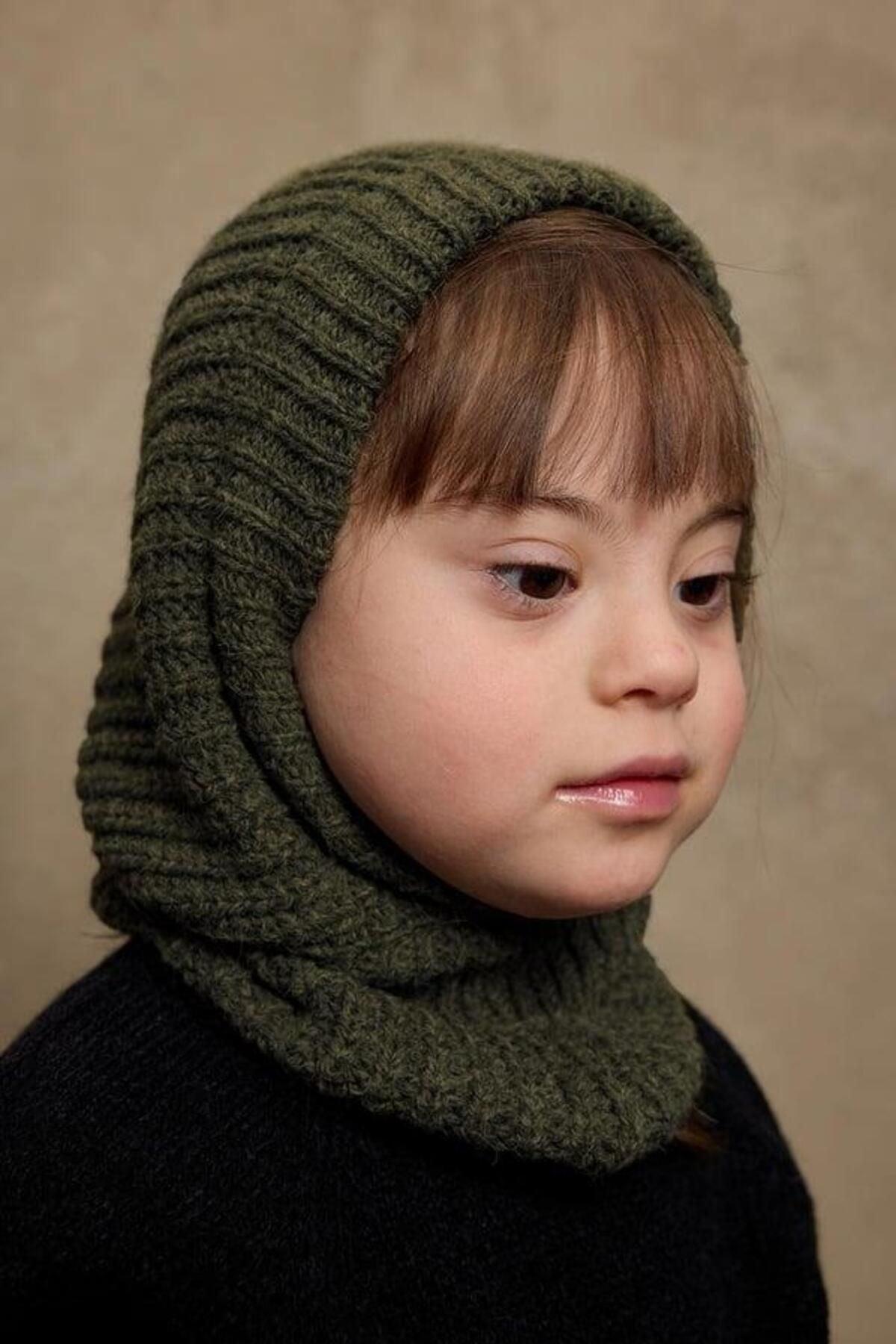 Knitted Kids Balaclava Beanie Khaki