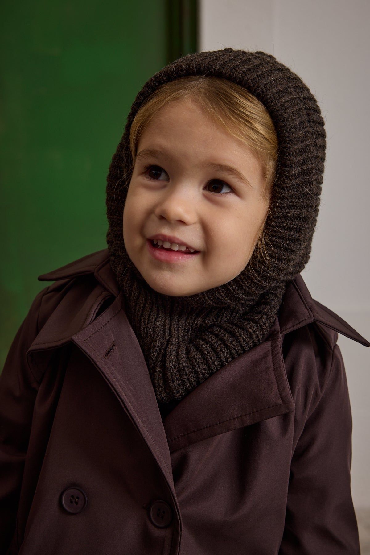 Örme Çocuk Balaclava Bere Koyu Kahve