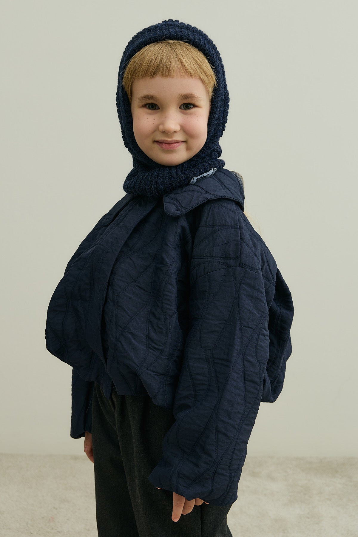 Knitted Kids Balaclava Beanie Navy Blue