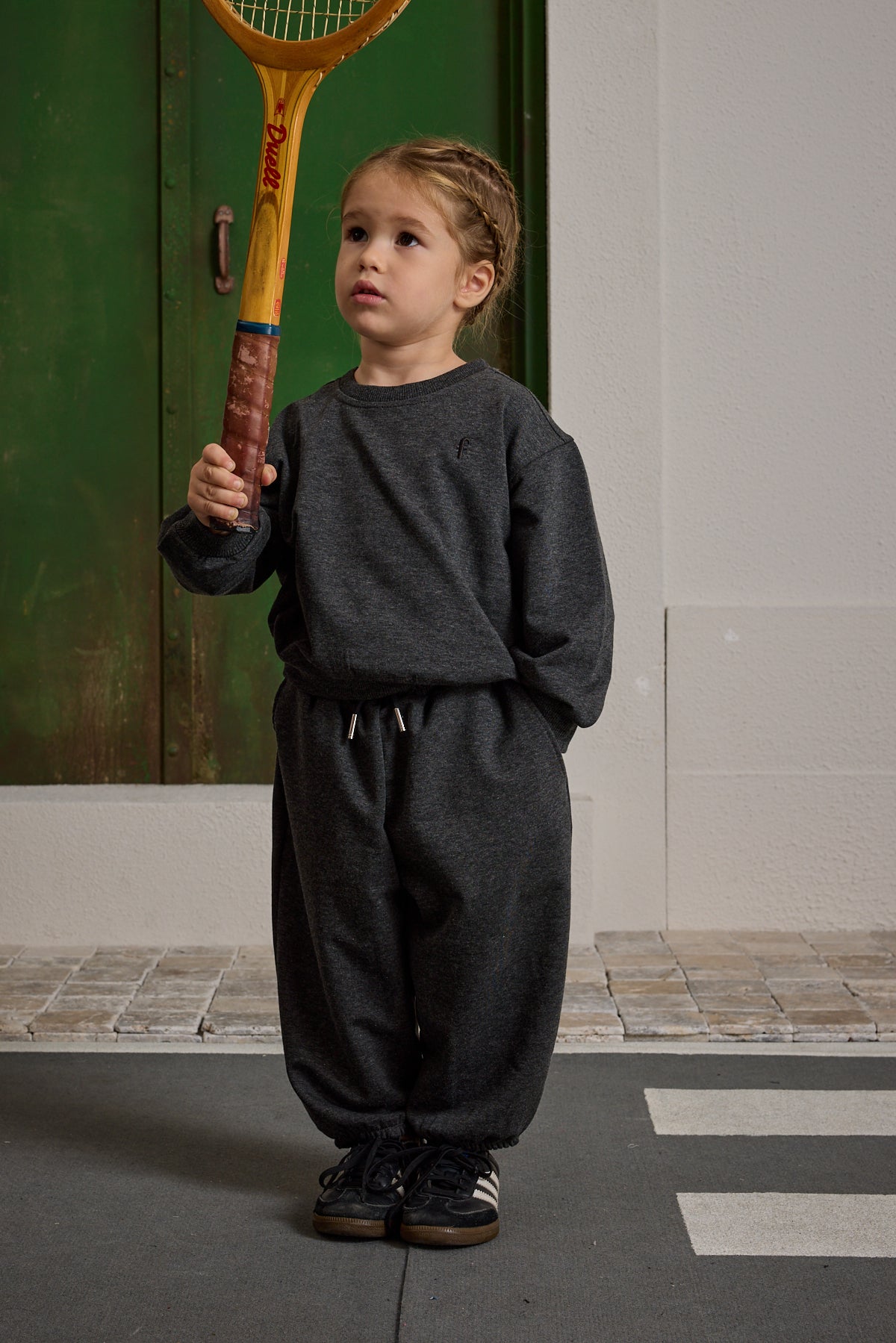 Oversize Baskılı Eşofman Takımı Antrasit Melange