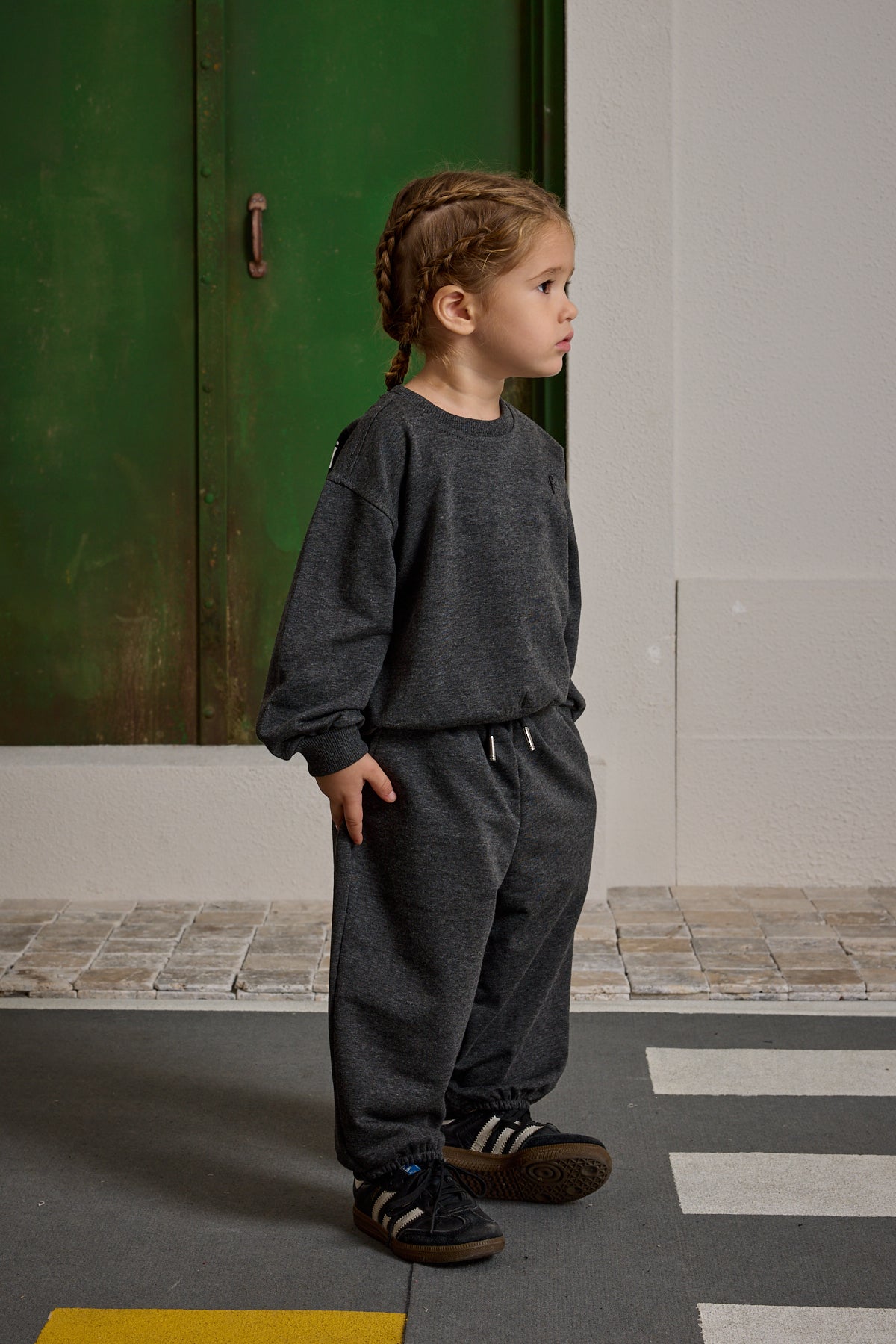 Oversize Baskılı Eşofman Takımı Antrasit Melange