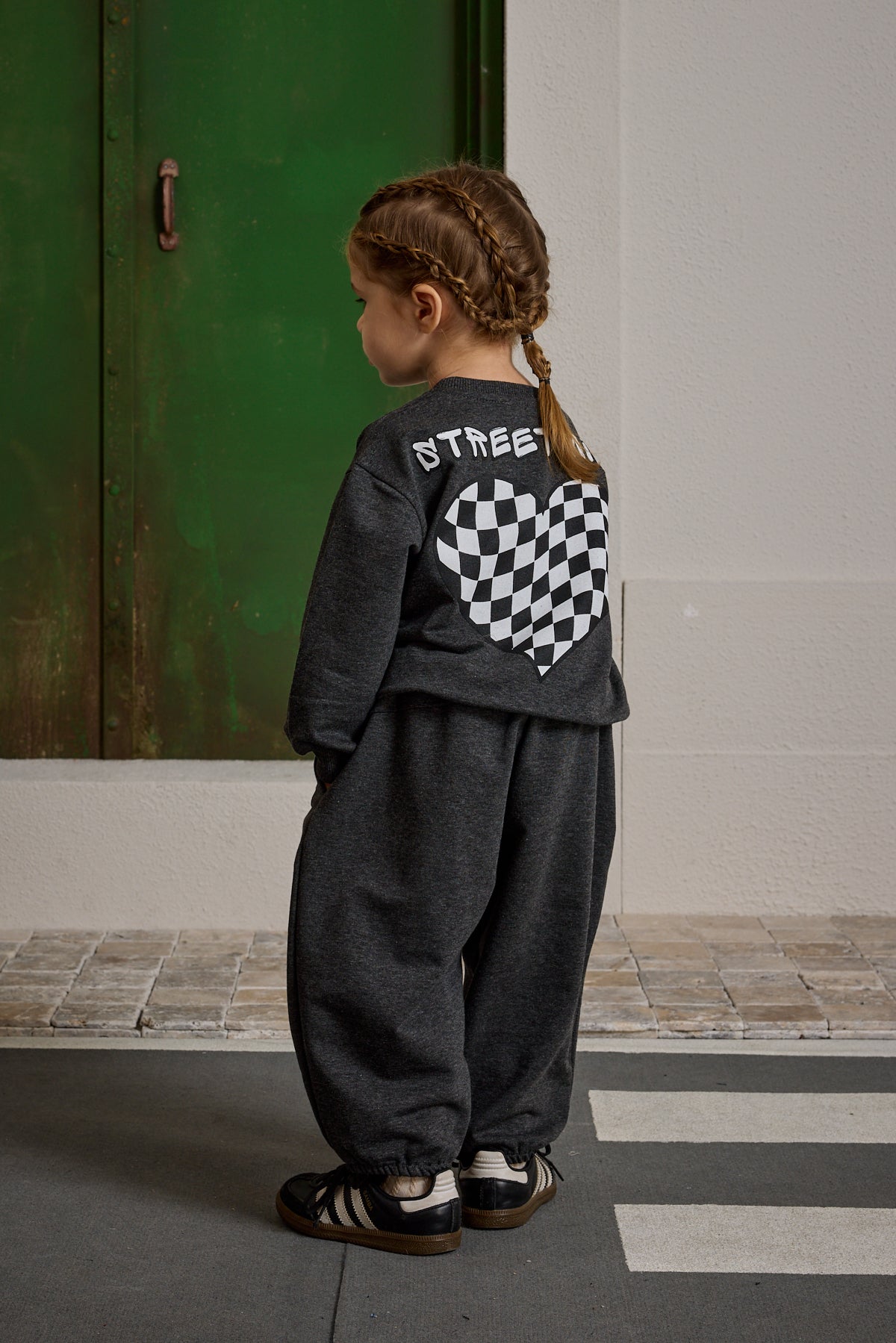 Oversize Baskılı Eşofman Takımı Antrasit Melange