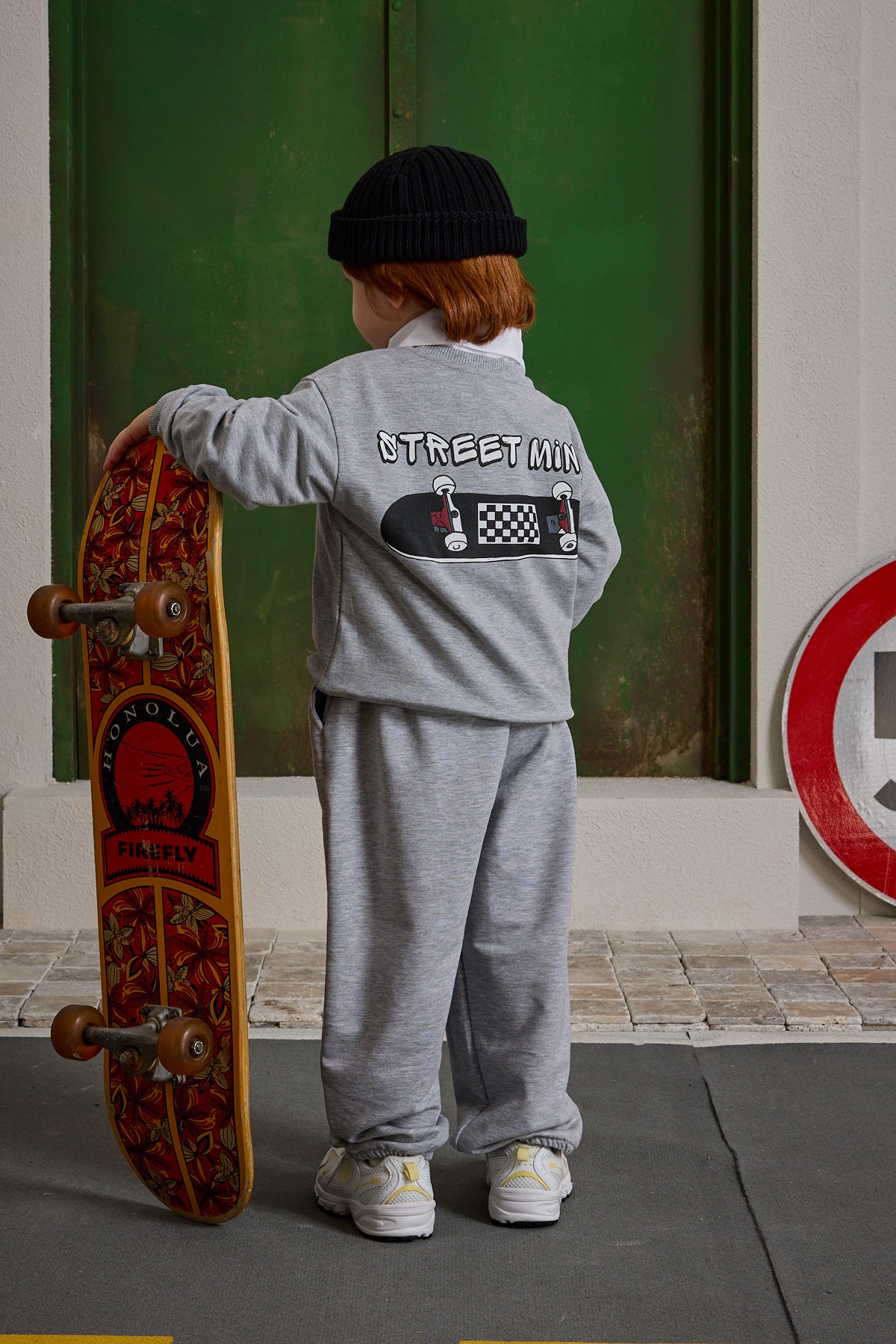 Oversize Baskılı Eşofman Takımı Gri Melange