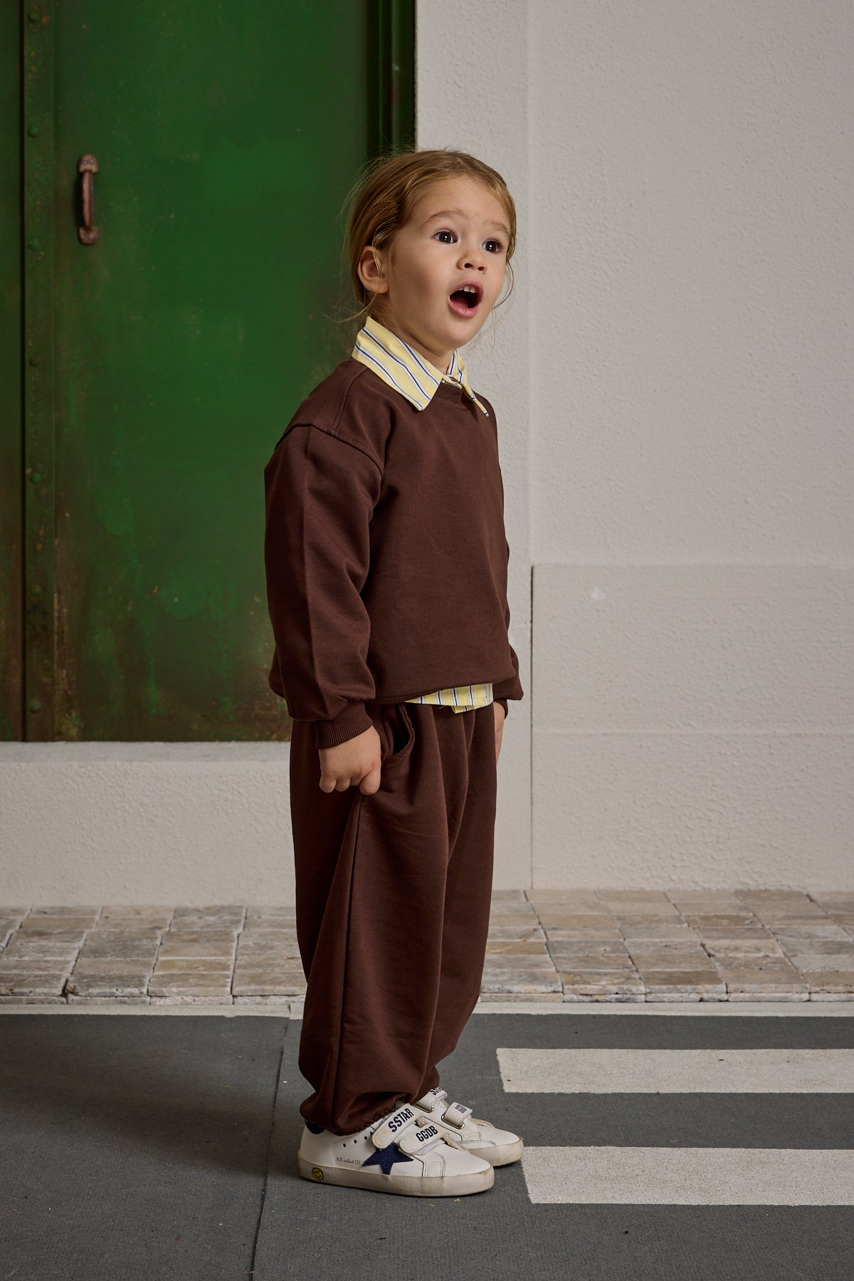 Oversize Baskılı Eşofman Takımı Kahverengi